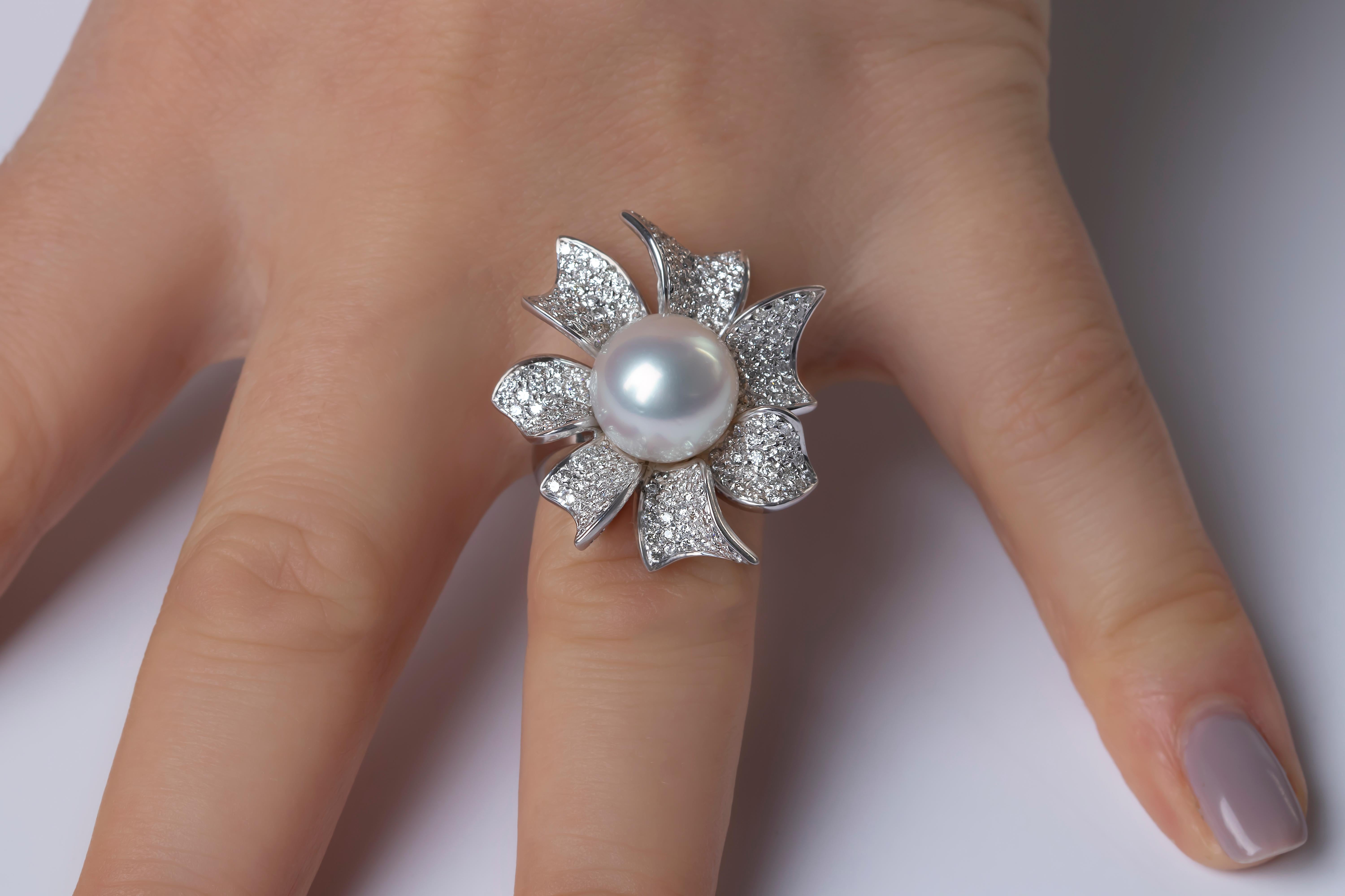 Women's Yoko London South Sea Pearl and Diamond Ring in 18 Karat White Gold For Sale