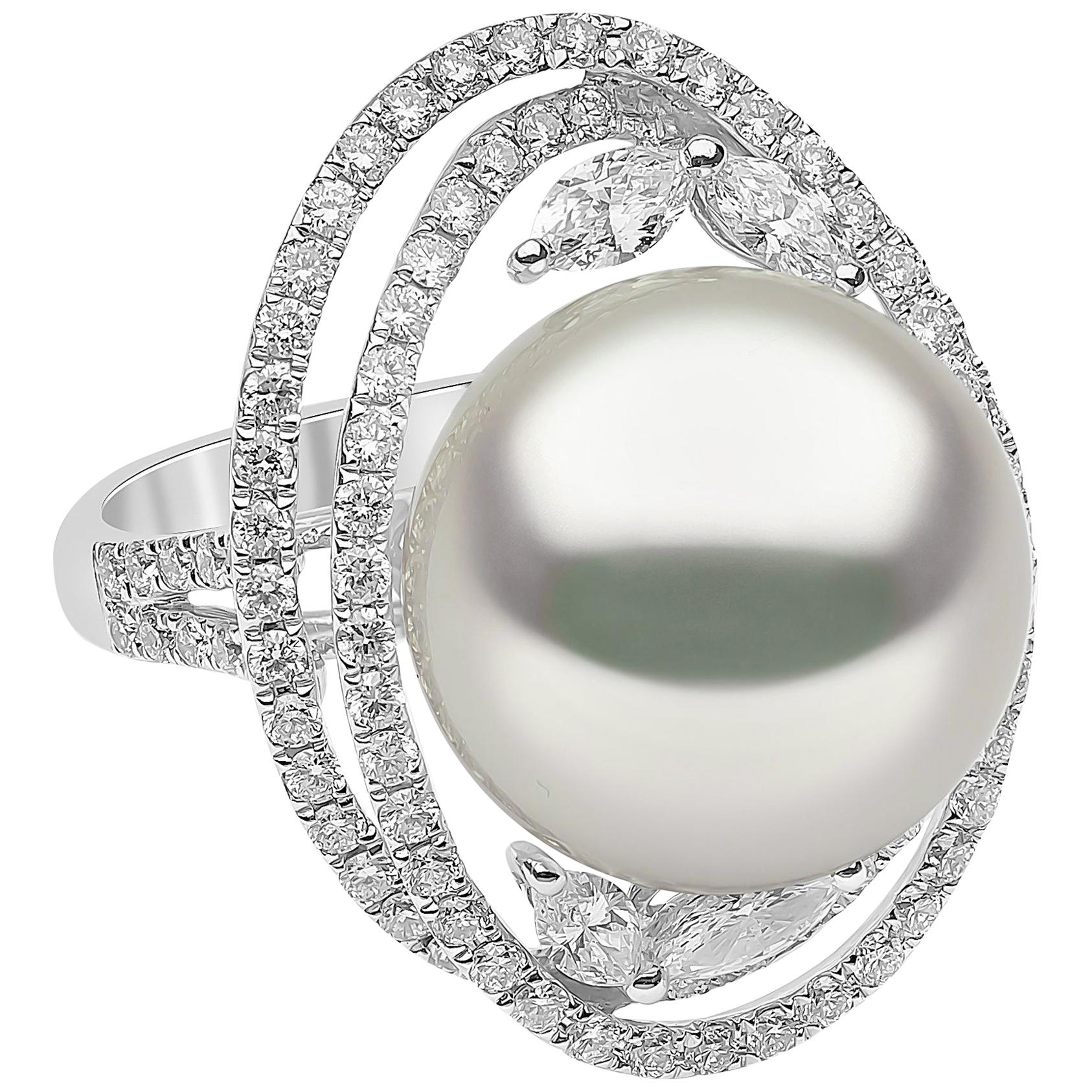 Yoko London South Sea Pearl and Diamond Ring in 18 Karat White Gold For Sale