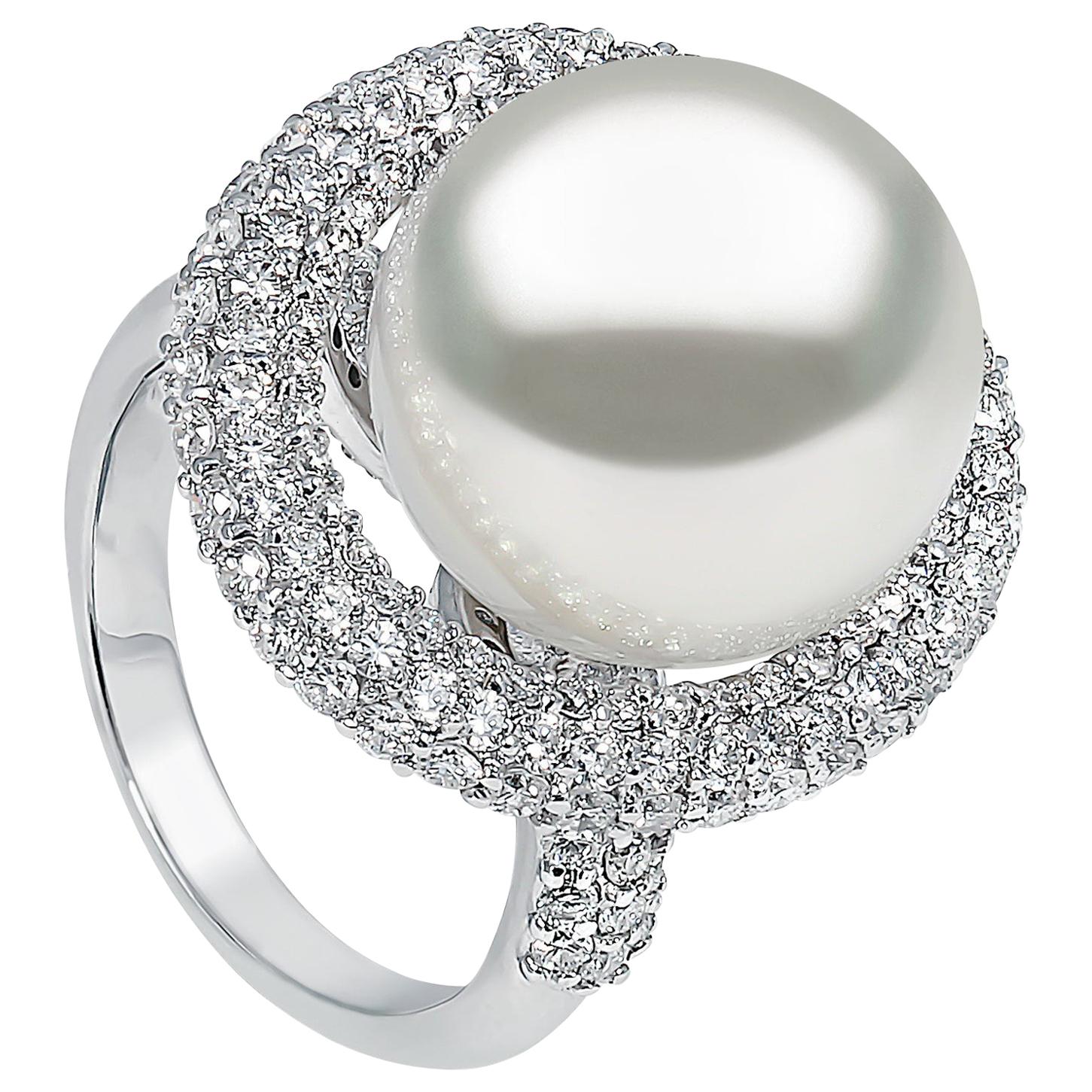 Yoko London South Sea Pearl and Diamond Ring in 18 Karat White Gold