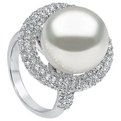 Yoko London Bague en or blanc 18 carats avec perles des mers du Sud et diamants