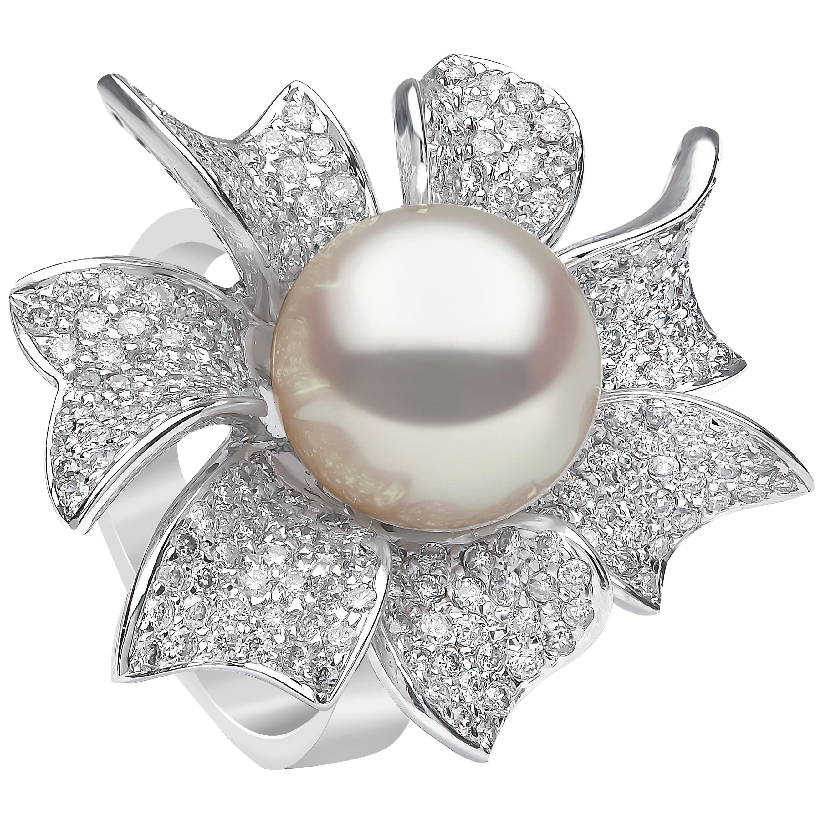 Yoko London Bague en or blanc 18 carats avec perles des mers du Sud et diamants