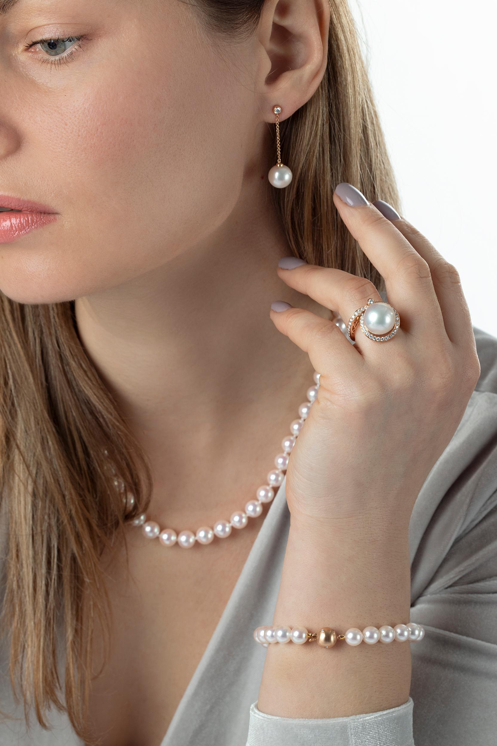 Contemporain Yoko London Bague en or rose 18 carats avec perles des mers du Sud et diamants en vente