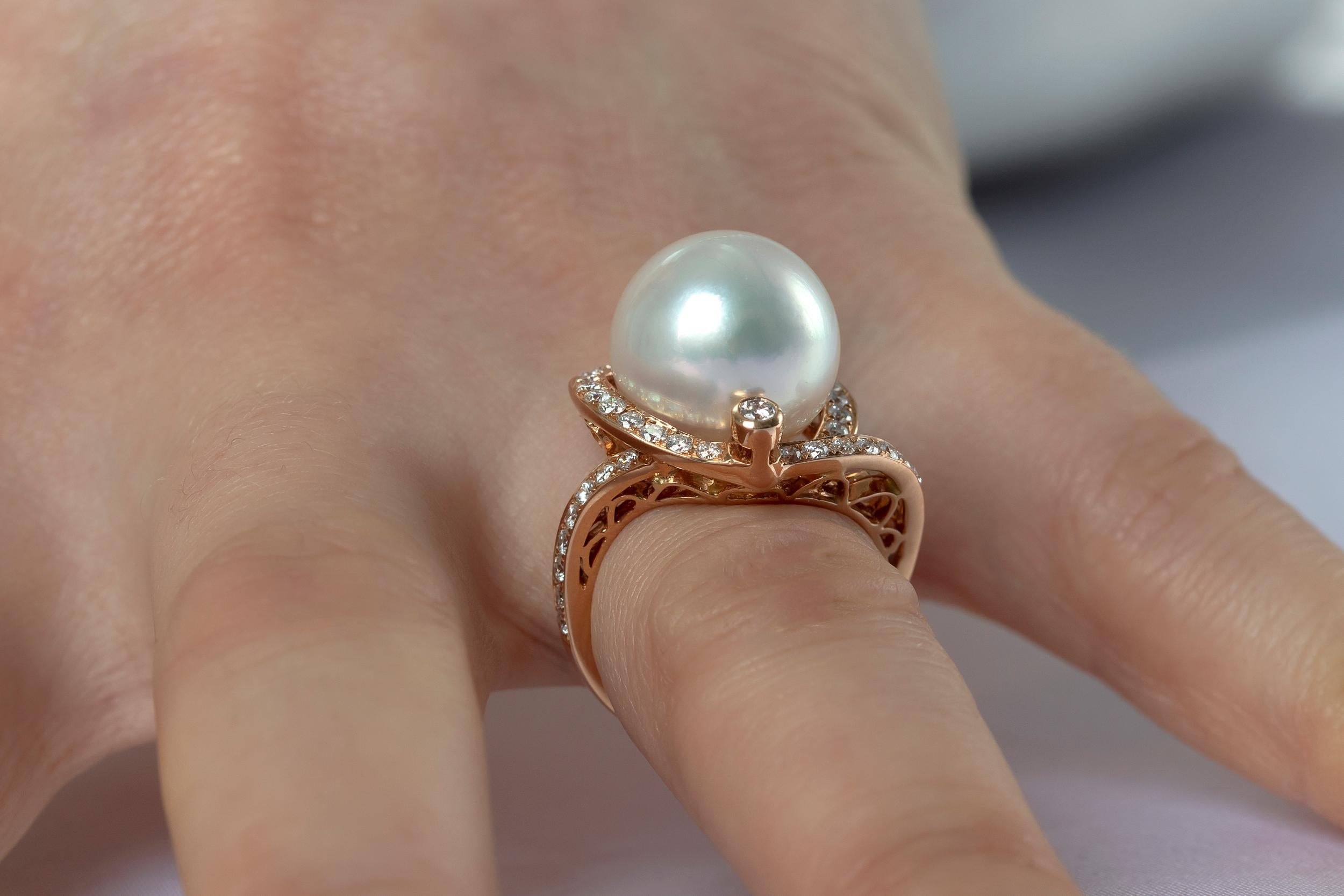 Yoko London Bague en or rose 18 carats avec perles des mers du Sud et diamants Pour femmes en vente