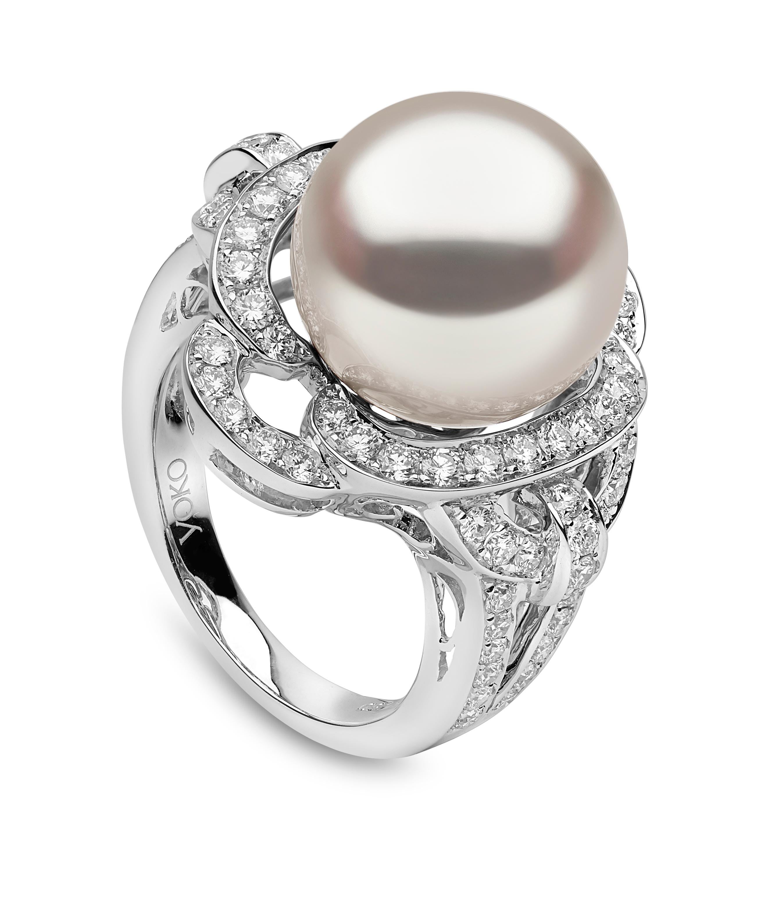 Brilliant Cut Yoko London South Sea Pearl and Diamond Ring in 18K White Gold For Sale