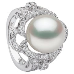 Yoko London Bague en or blanc 18 carats avec perles des mers du Sud et diamants