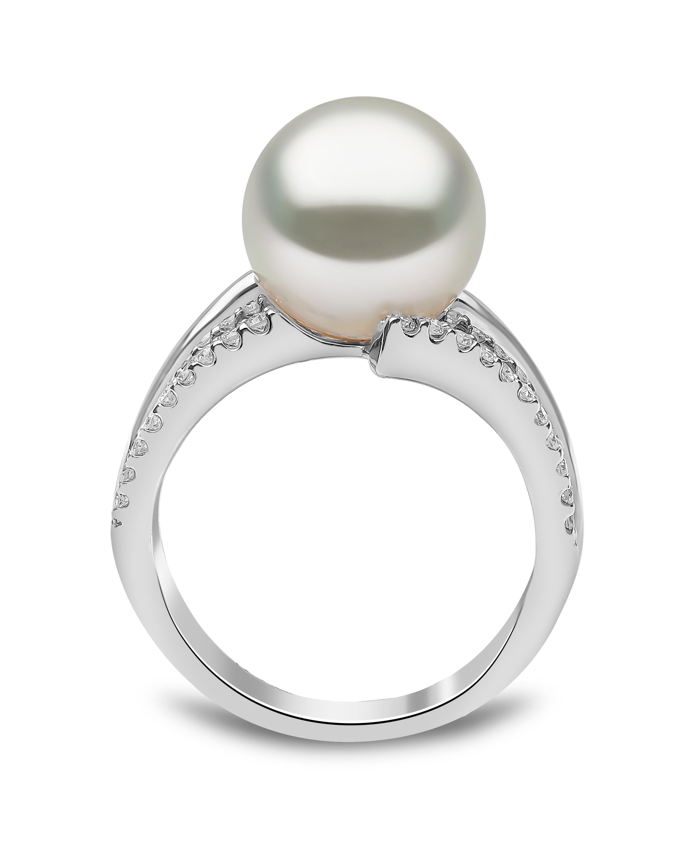 Modern Yoko London South Sea Pearl and Diamond Ring, Set in 18 Karat White Gold