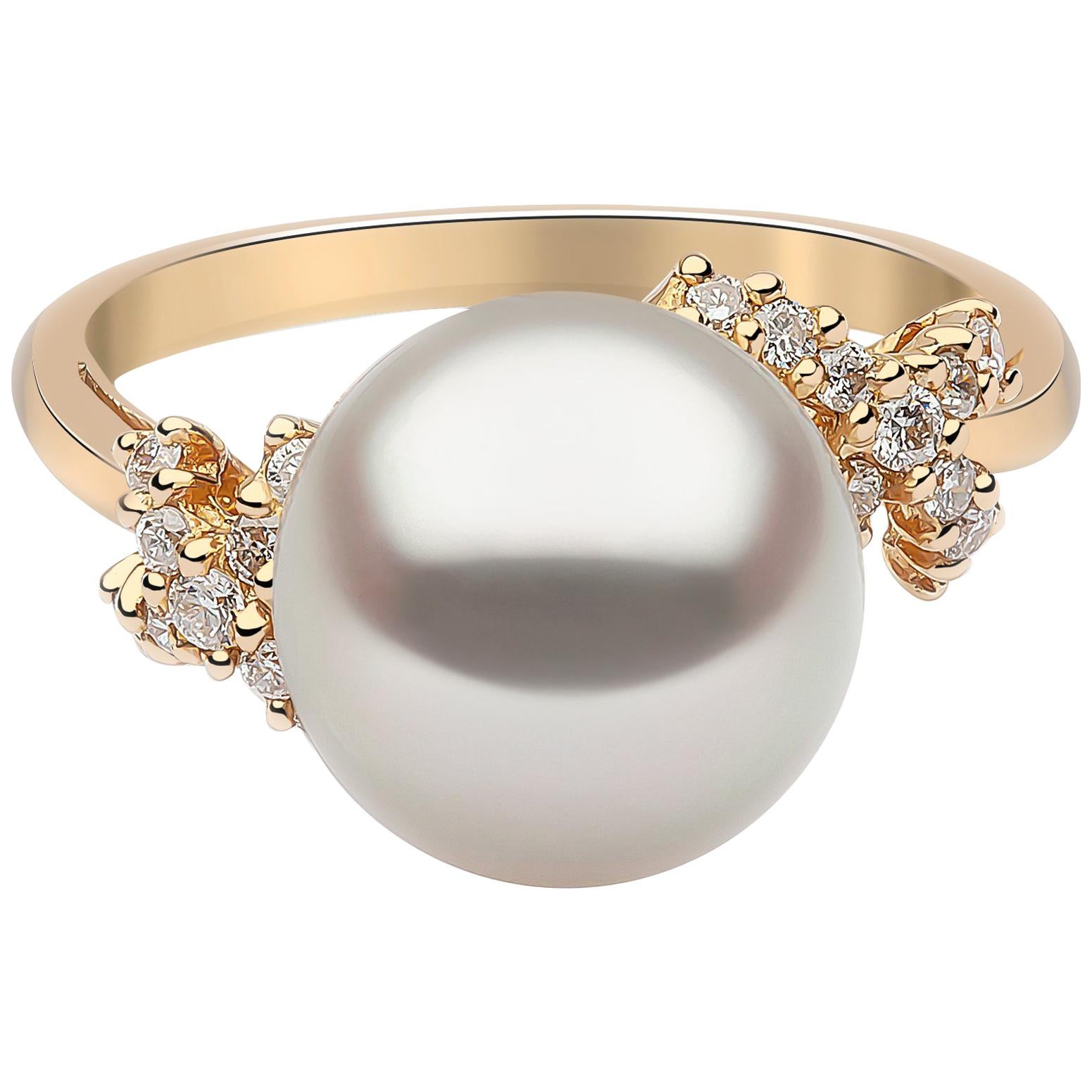 Yoko London South Sea Pearl and Diamond Ring Set in 18 Karat Yellow Gold