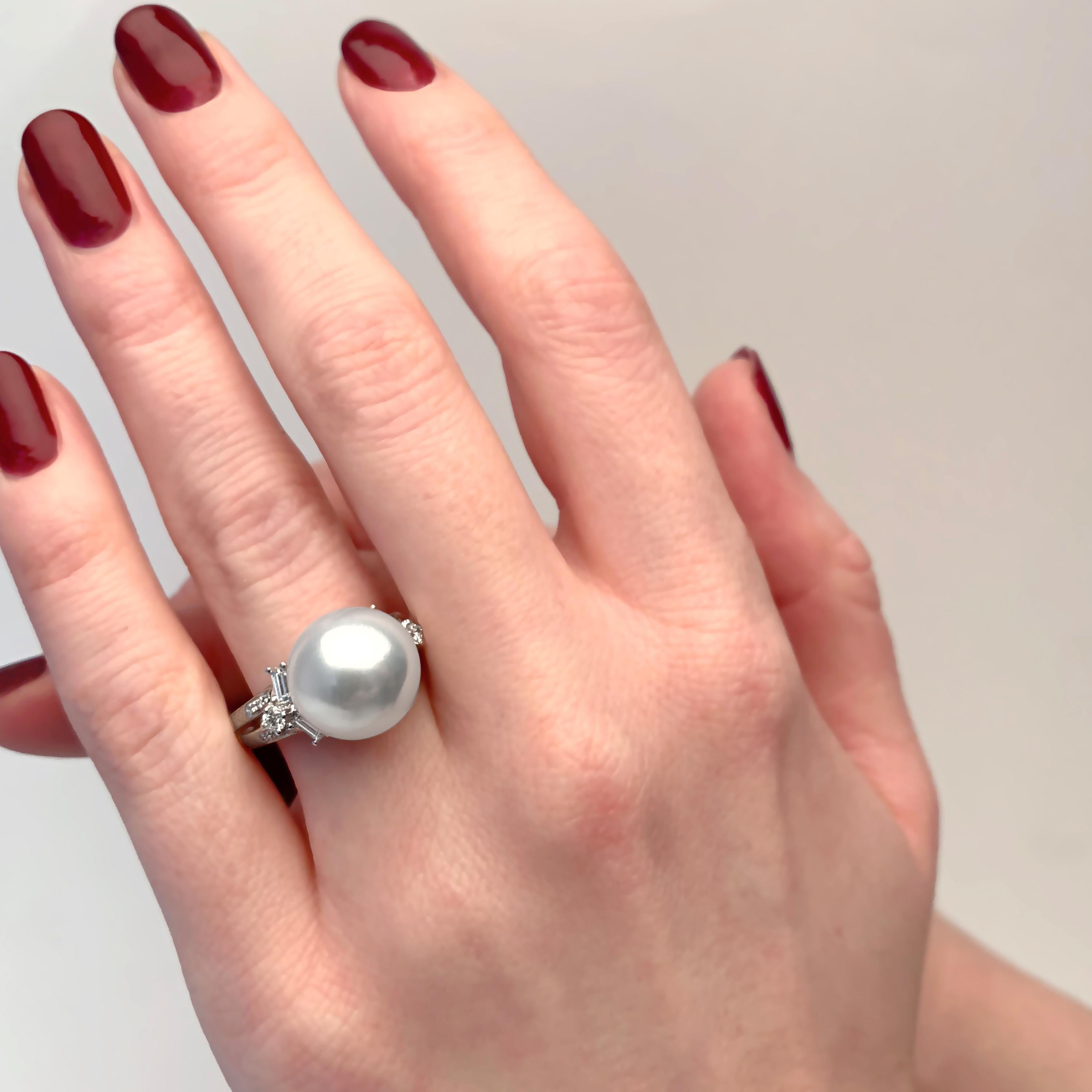 Contemporary Yoko London South Sea Pearl and Diamond Ring Set in 18 Karat White Gold