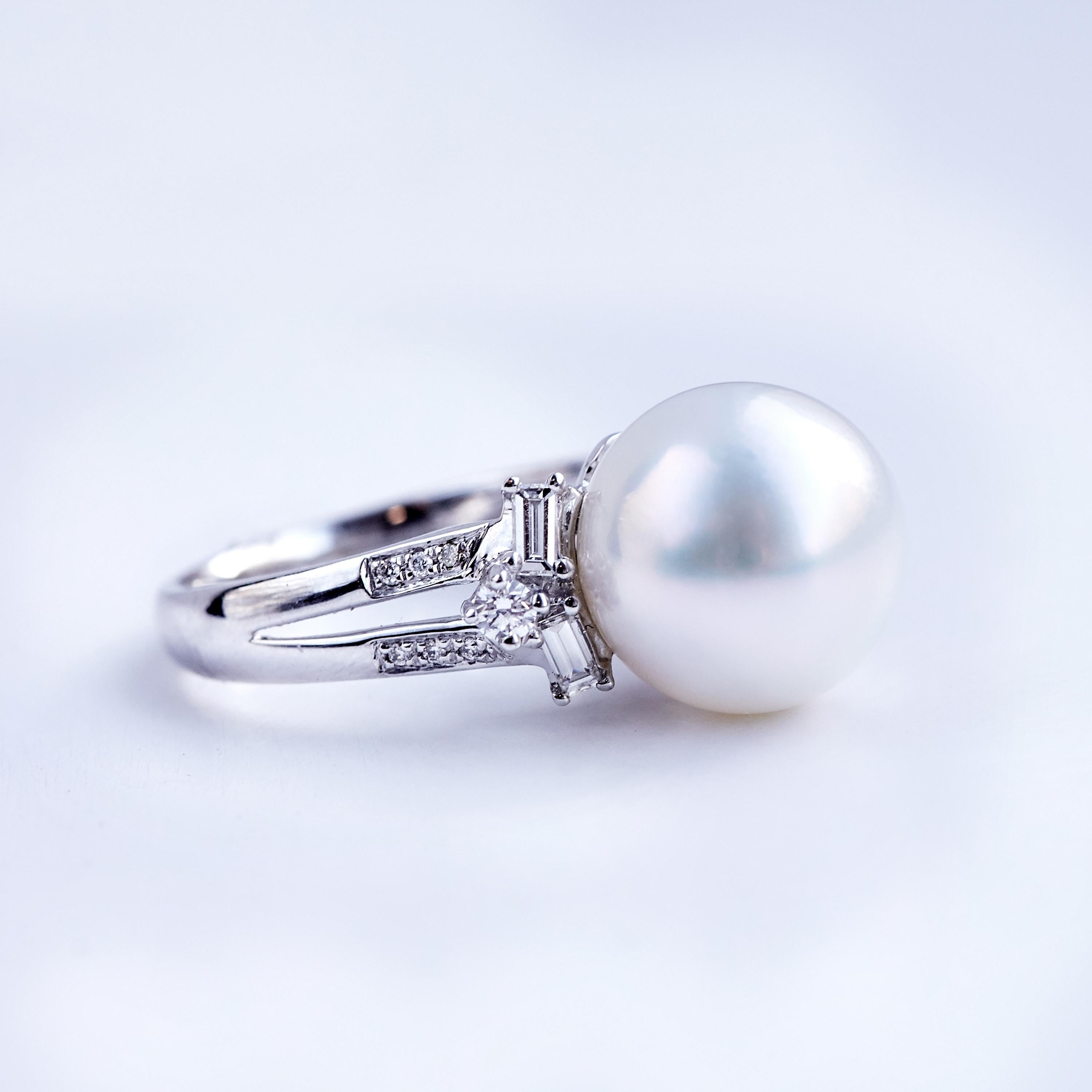 Yoko London South Sea Pearl and Diamond Ring Set in 18 Karat White Gold 1