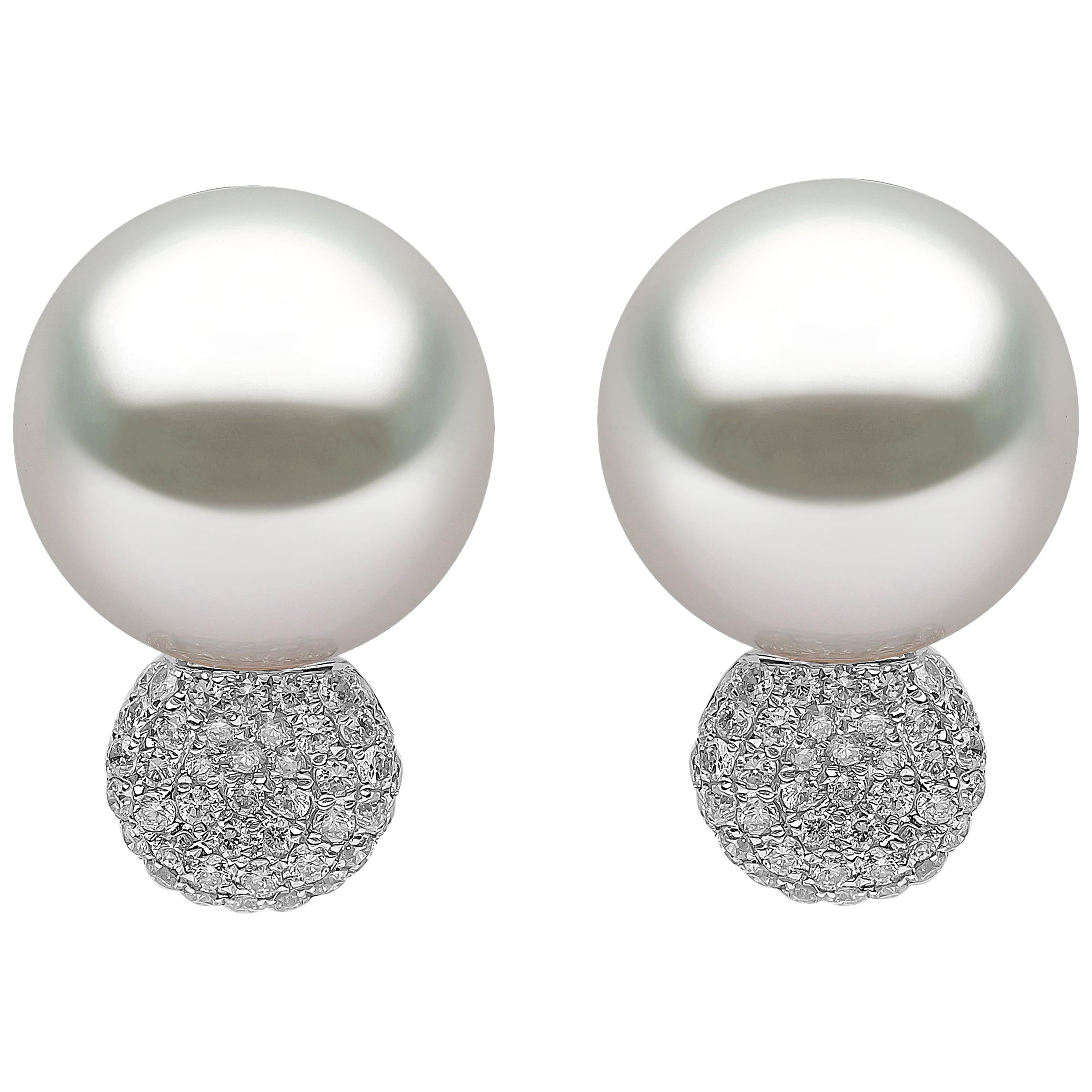 Yoko London Clous d'oreilles en or blanc 18 carats avec perles des mers du Sud et diamants