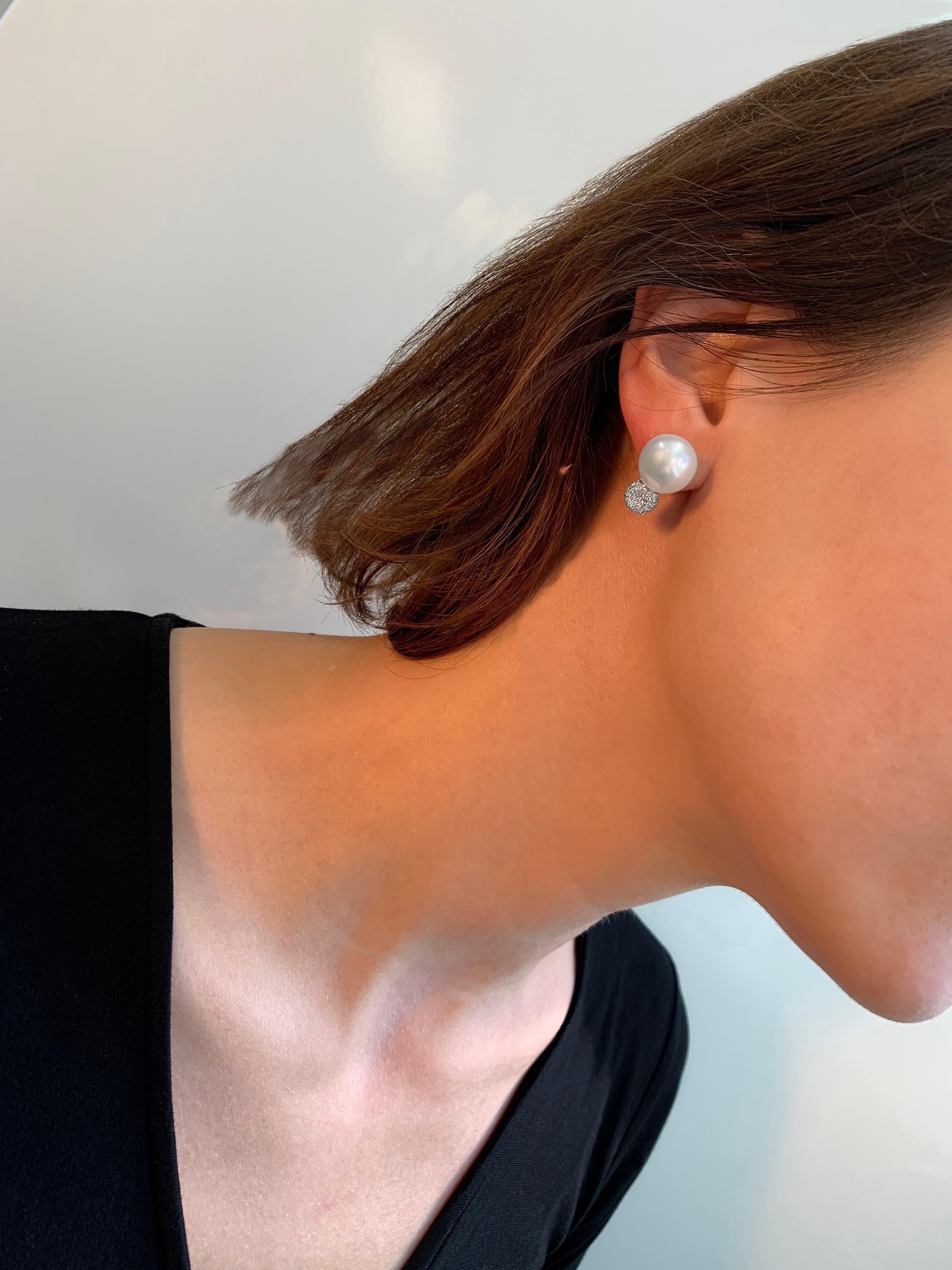 Modern Yoko London South Sea Pearl and Diamond Stud Earrings in 18 Karat White Gold For Sale