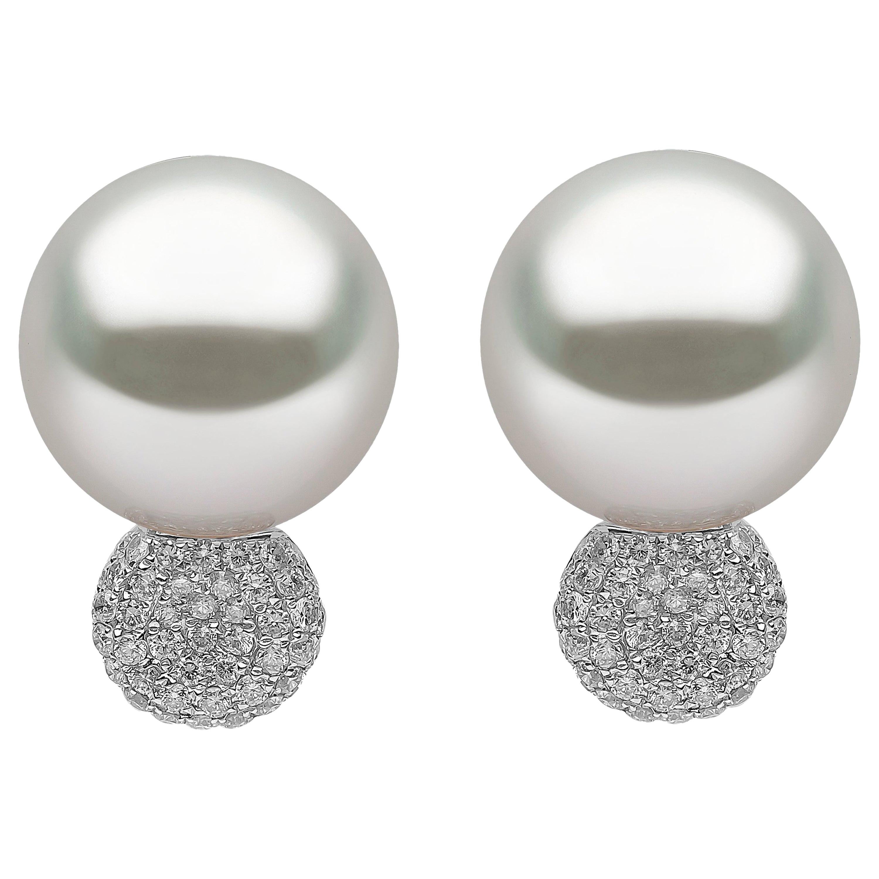 Yoko London South Sea Pearl and Diamond Stud Earrings Set in 18 Karat Gold For Sale