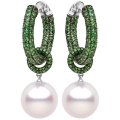 Yoko London South Sea Pearl and Tsavorite Garnet Earrings Set in 18 Karat Gold