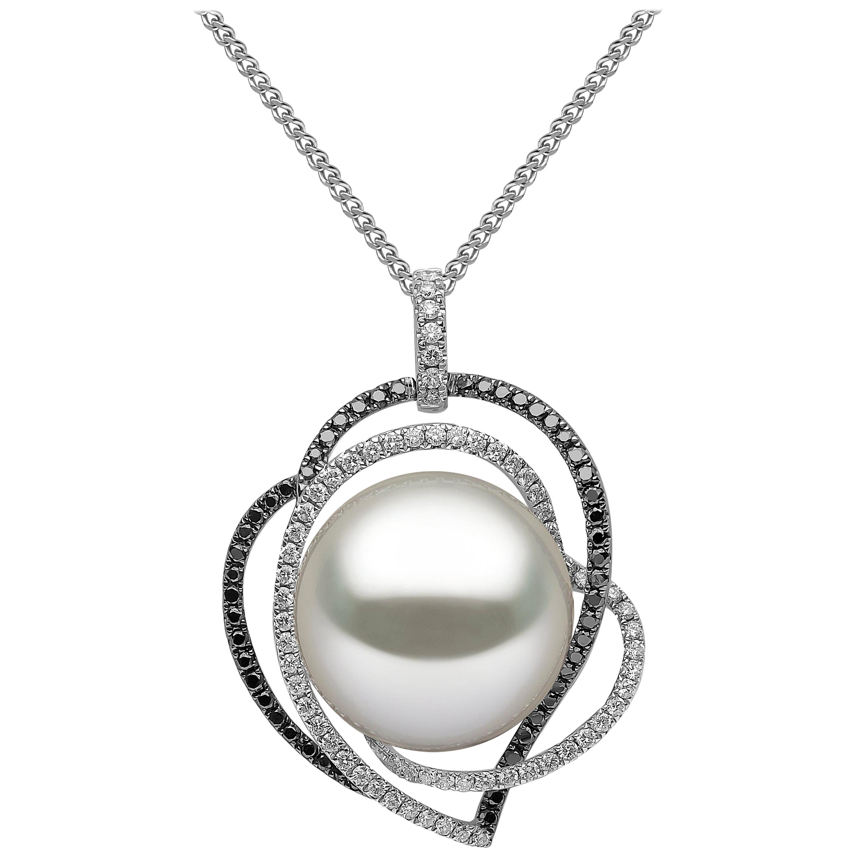 Yoko London South Sea Pearl, Black and White Diamond Necklace in 18 Karat Gold For Sale
