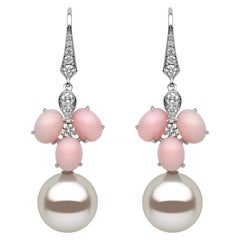 Yoko London South Sea Pearl, Coral and Diamond Earrings in 18 Karat White Gold