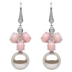 Yoko London South Sea Pearl, Coral and Diamond Earrings in 18 Karat White Gold