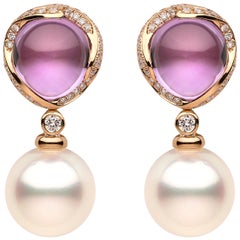 Yoko London South Sea Pearl Diamond and Amethyst Earrings in 18 Karat Rose Gold