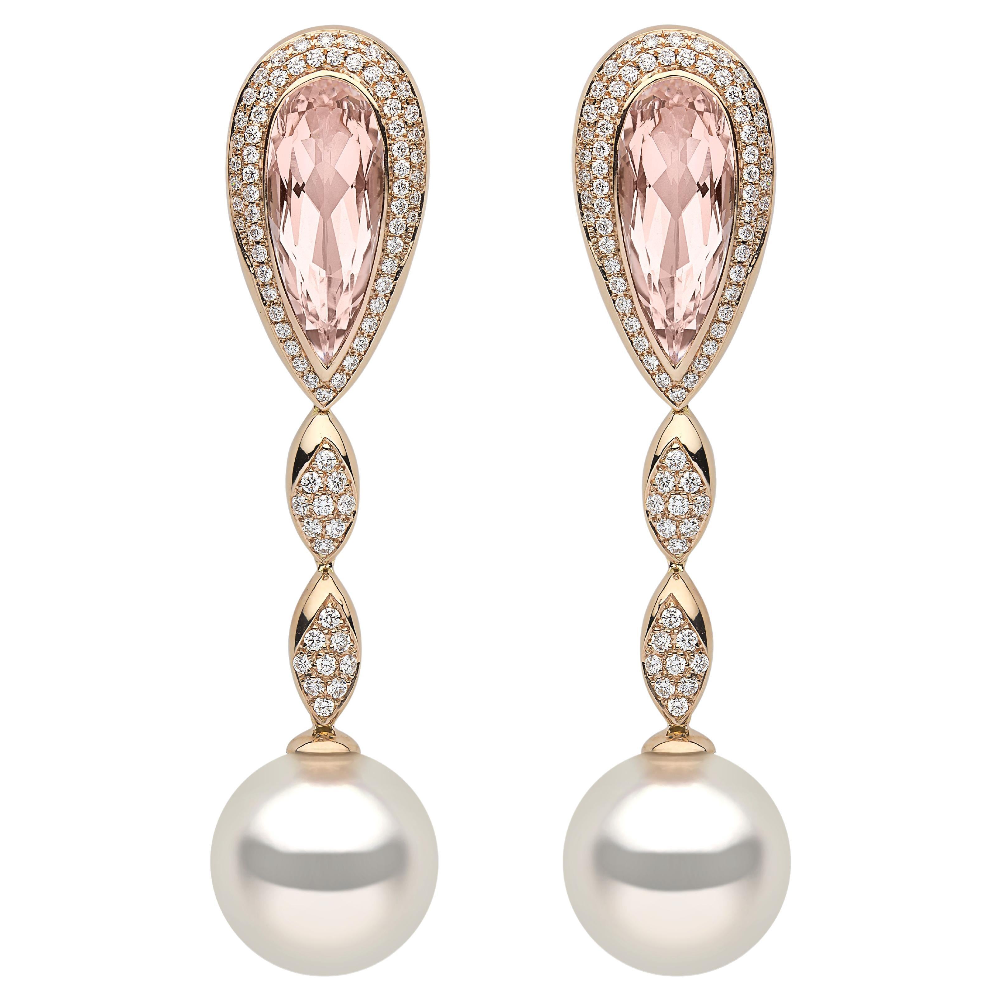 Yoko London Boucles d'oreilles en or rose 18 carats avec perles des mers du Sud, diamants et morganites