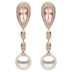 Yoko London Boucles d'oreilles en or rose 18 carats avec perles des mers du Sud, diamants et morganites