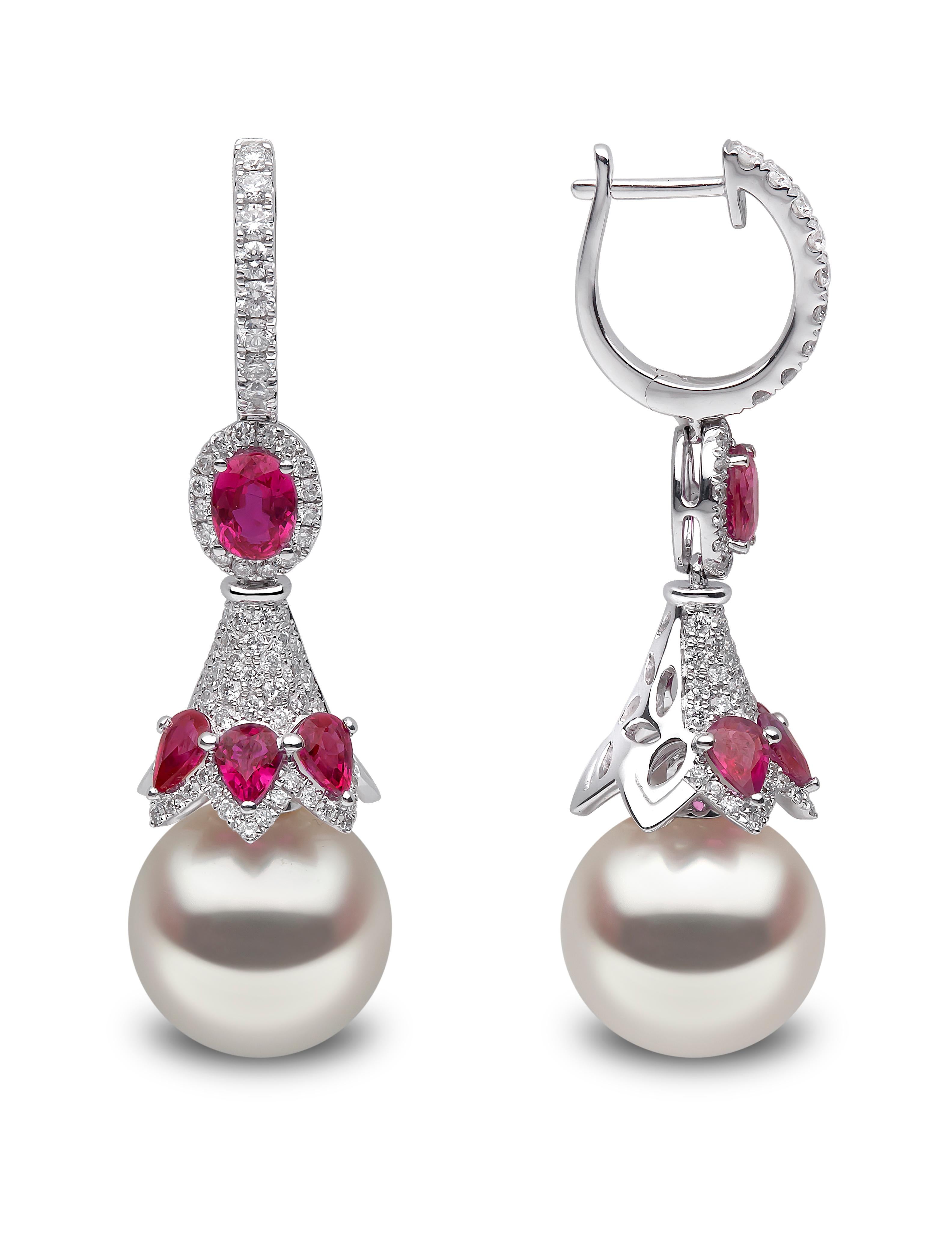 These elegant earrings by Yoko London feature lustrous South Sea pearls beneath an ornate arrangement of diamonds and pearls. Each of our South Sea pearls have been hand-selected and expertly matched in our London atelier due to their superior