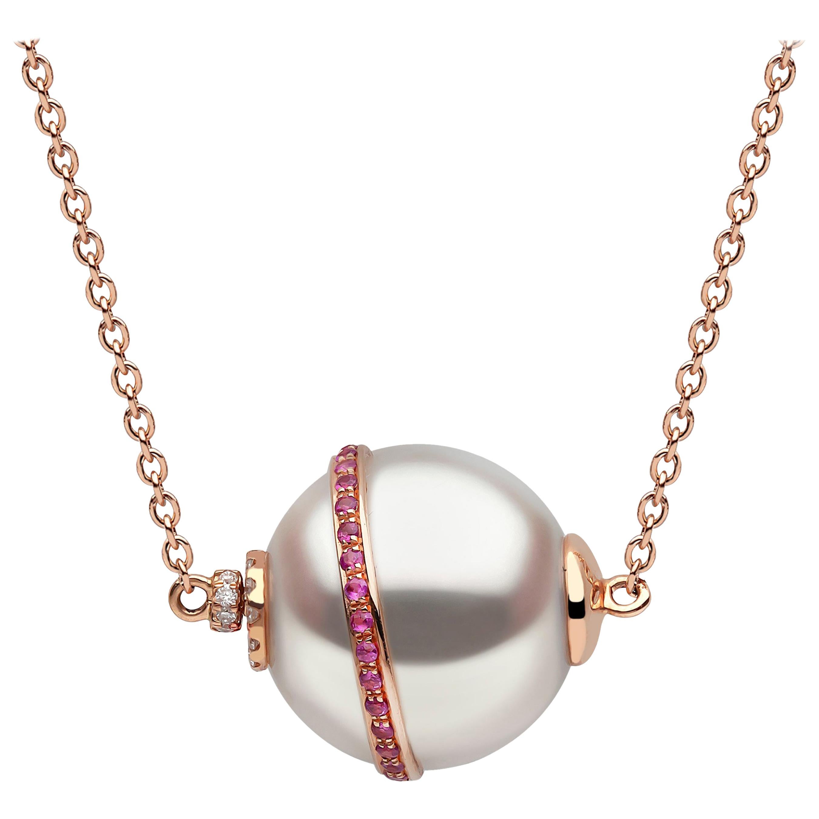 Yoko London South Sea Pearl, Diamond and Ruby Necklace in 18 Karat Rose Gold