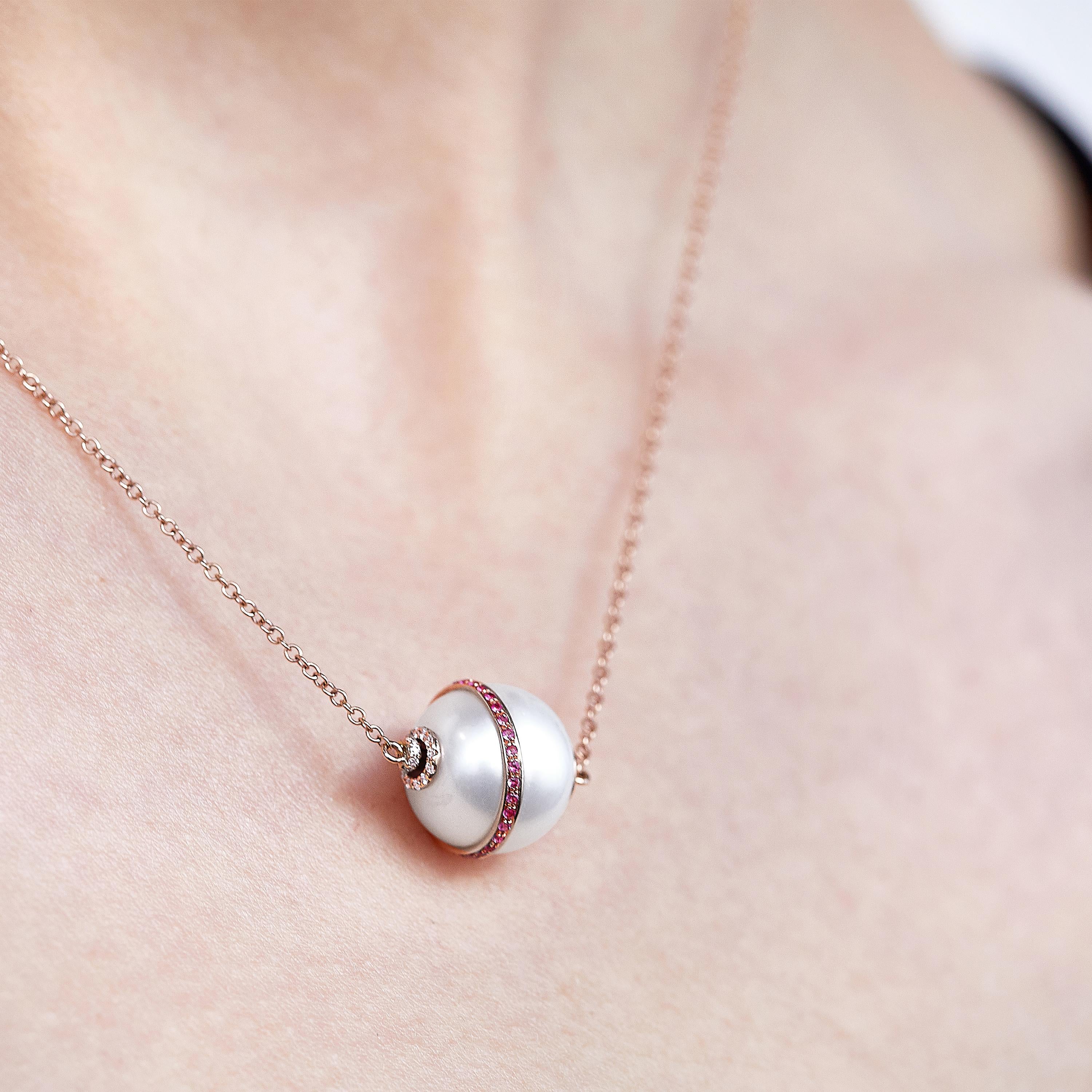 Contemporary Yoko London South Sea Pearl, Diamond and Ruby Necklace in 18 Karat Rose Gold