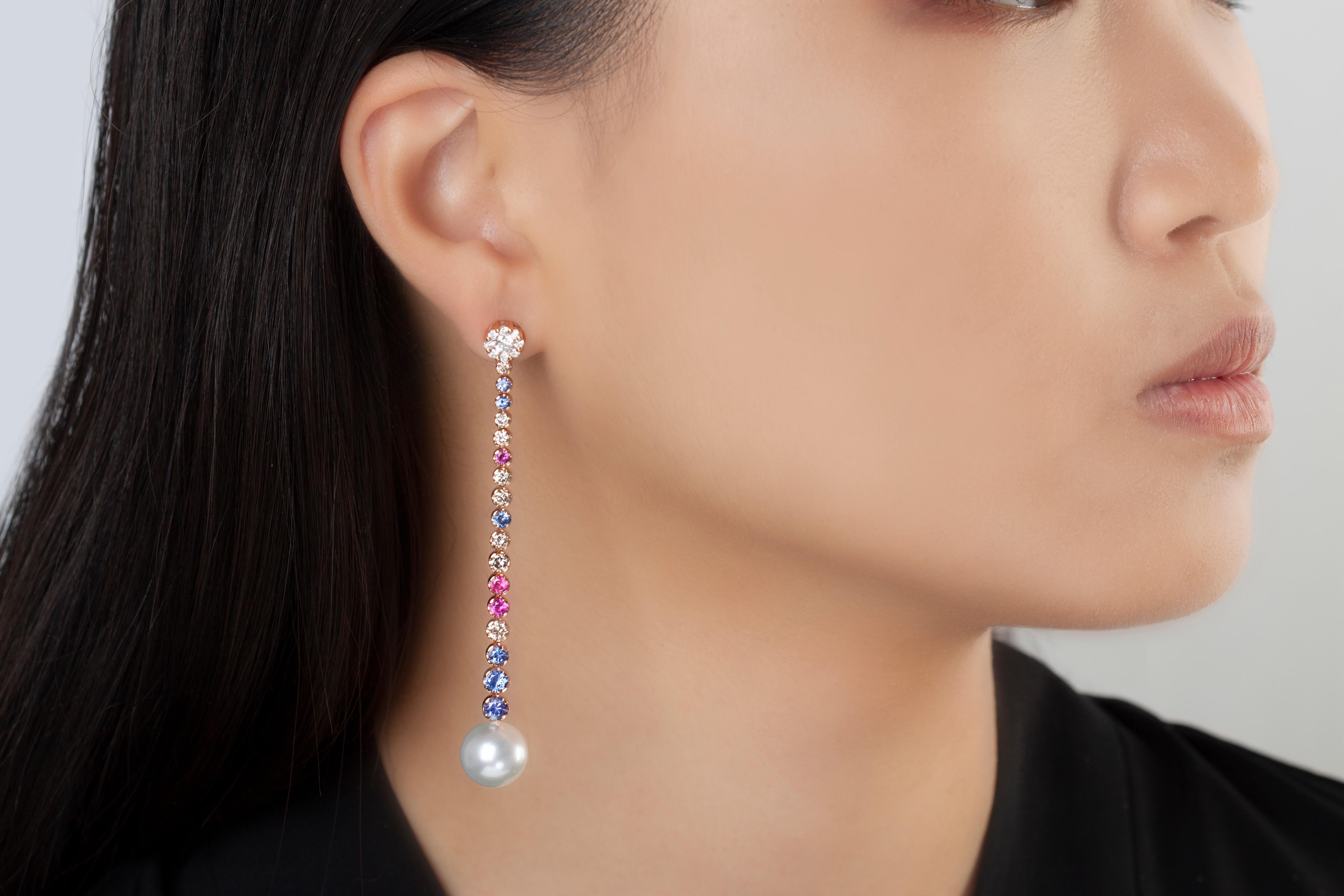 Contemporary Yoko London South Sea Pearl, Diamond and Sapphire Earrings in 18 Karat Rose Gold