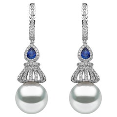 Yoko London South Sea Pearl, Diamond and Sapphire Earrings in 18K White Gold