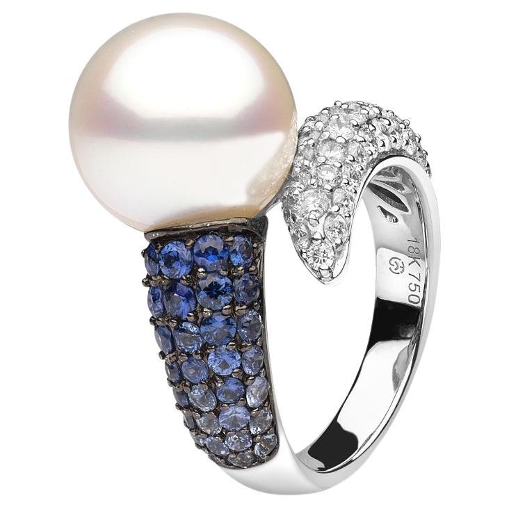 Yoko London South Sea Pearl, Diamond and Sapphire Ring in 18 Karat White Gold