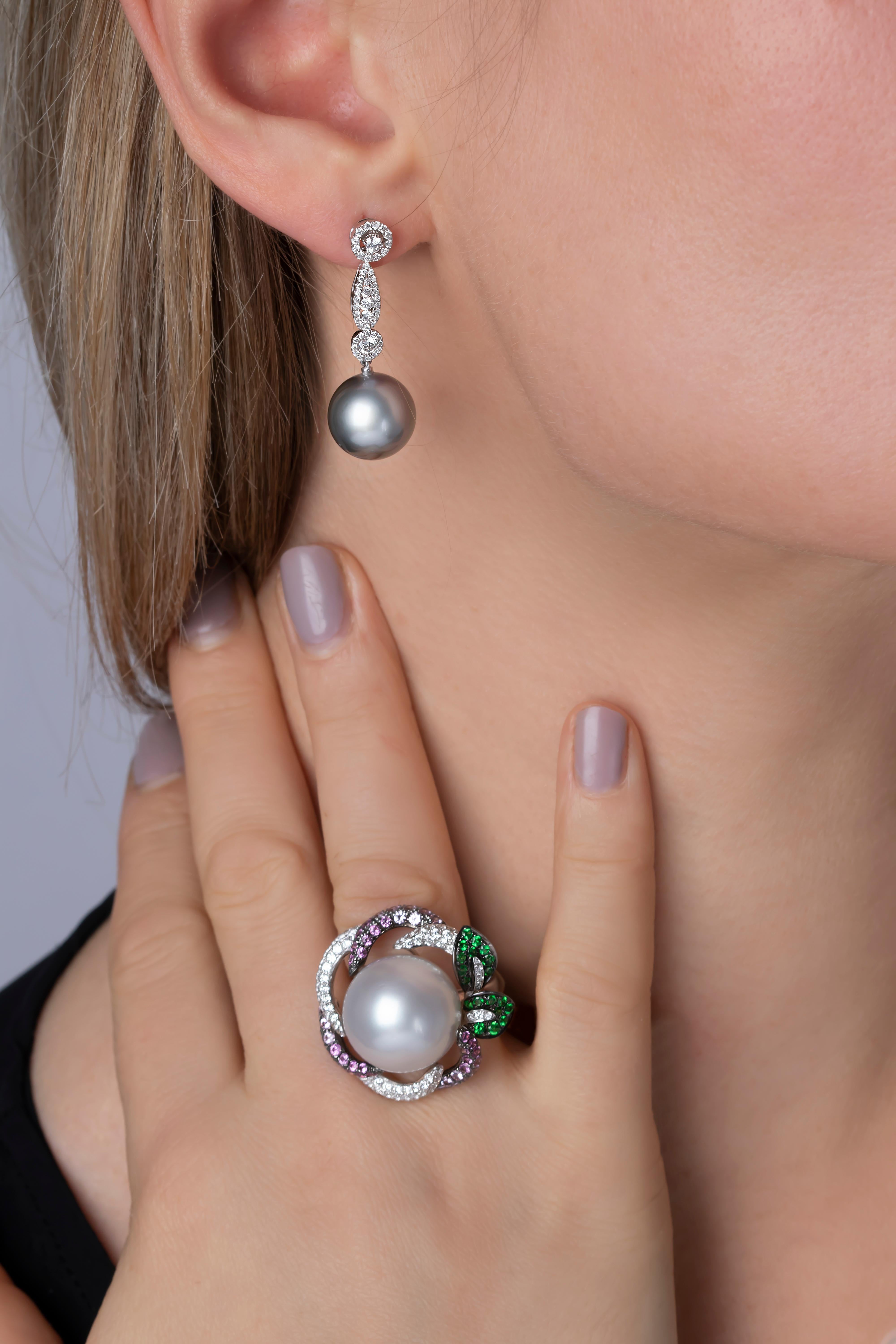 Women's Yoko London South Sea Pearl, Diamond, Sapphire and Garnet Ring in 18 Karat Gold For Sale