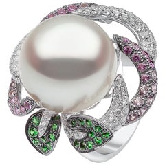 Yoko London South Sea Pearl, Diamond, Sapphire and Garnet Ring in 18 Karat Gold