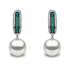 Yoko London South Sea Pearl, Emerald and Diamond Pendant and Earring in 18K Gold