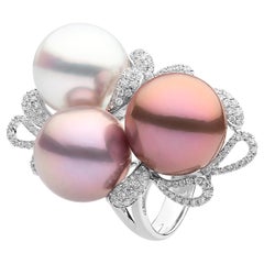Yoko London South Sea Pearl, Freshwater Pearl and Diamond Ring in 18 Karat Gold