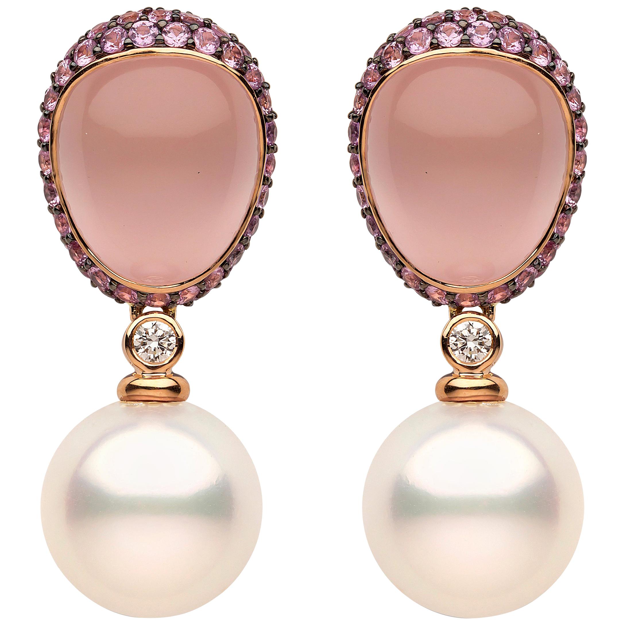 Yoko London South Sea Pearl, Quartz, Sapphire & Diamond Earrings in 18K Gold