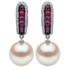 Yoko London South Sea Pearl, Ruby and Diamond Earrings in 18 Karat White Gold