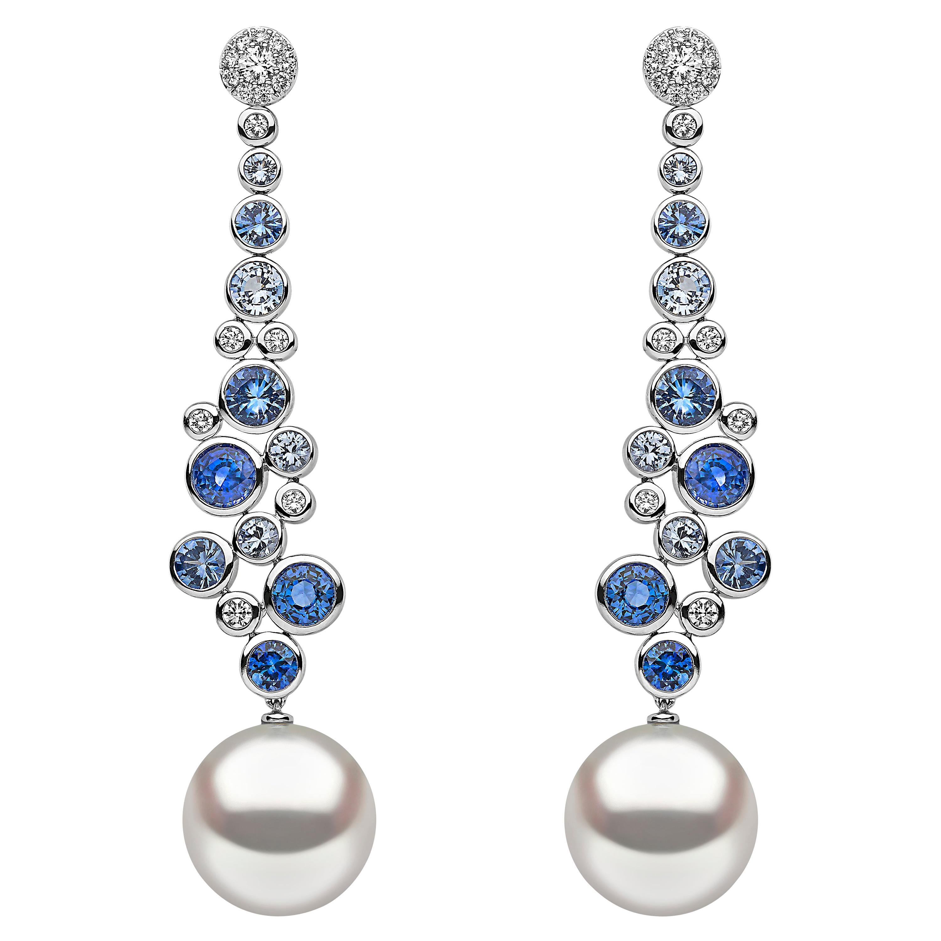 Yoko London South Sea Pearl Sapphire and Diamond Drop Earrings in 18 Karat Gold