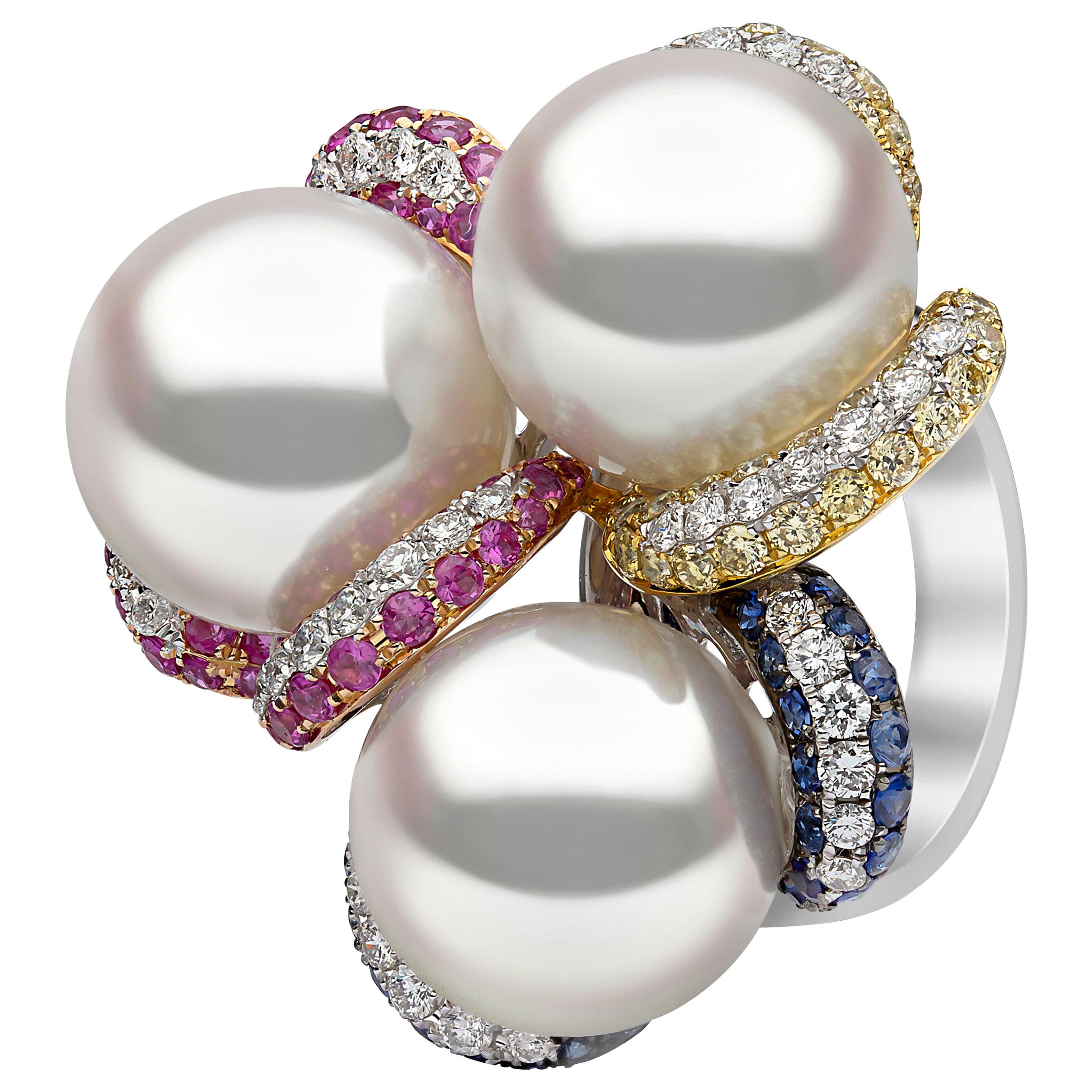 Yoko London South Sea Pearl, Sapphire and Diamond Ring in 18 Karat White Gold