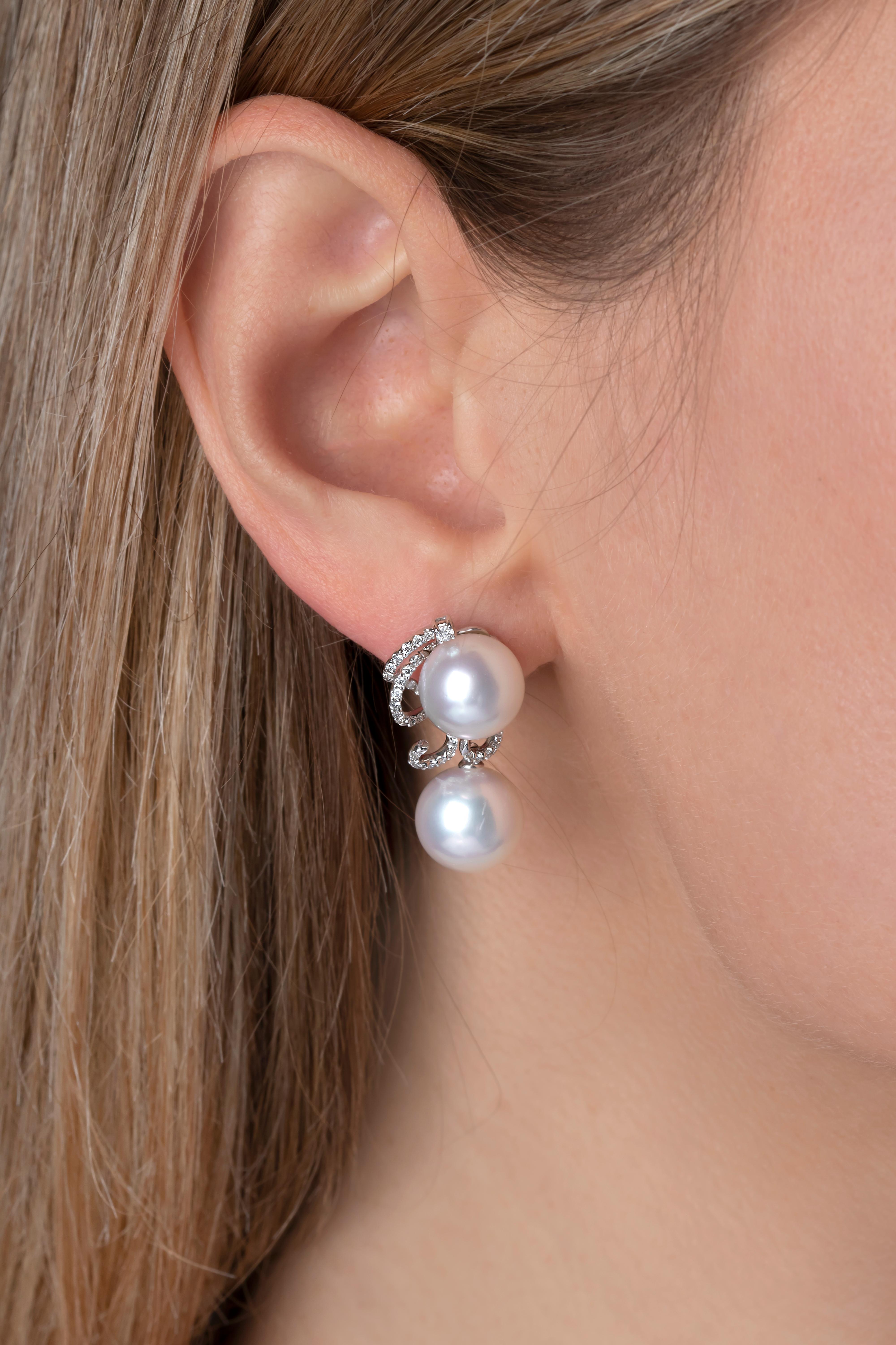 Contemporary Yoko London South Sea Pearls and Diamond Earrings in 18 Karat White Gold