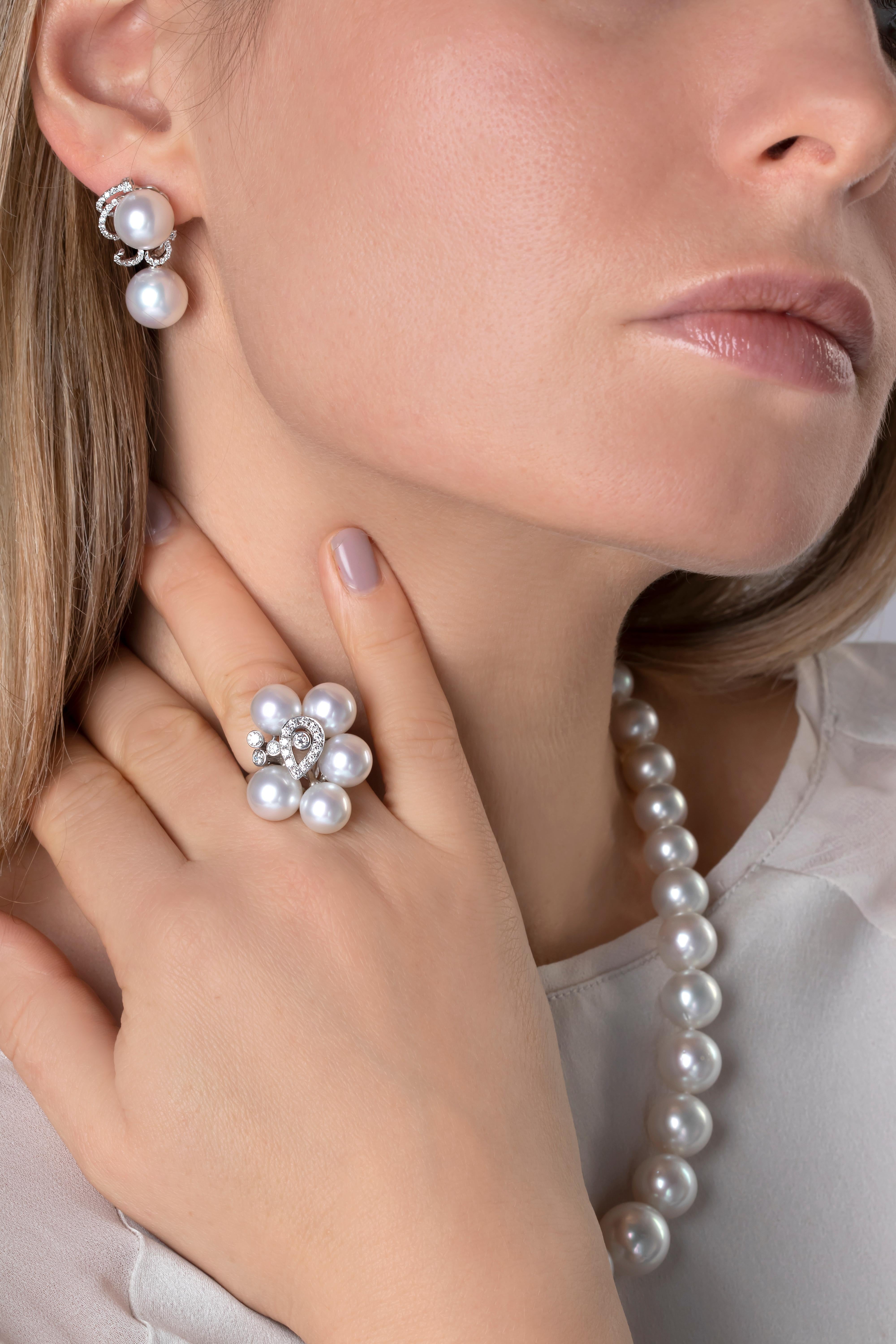 Round Cut Yoko London South Sea Pearls and Diamond Earrings in 18 Karat White Gold