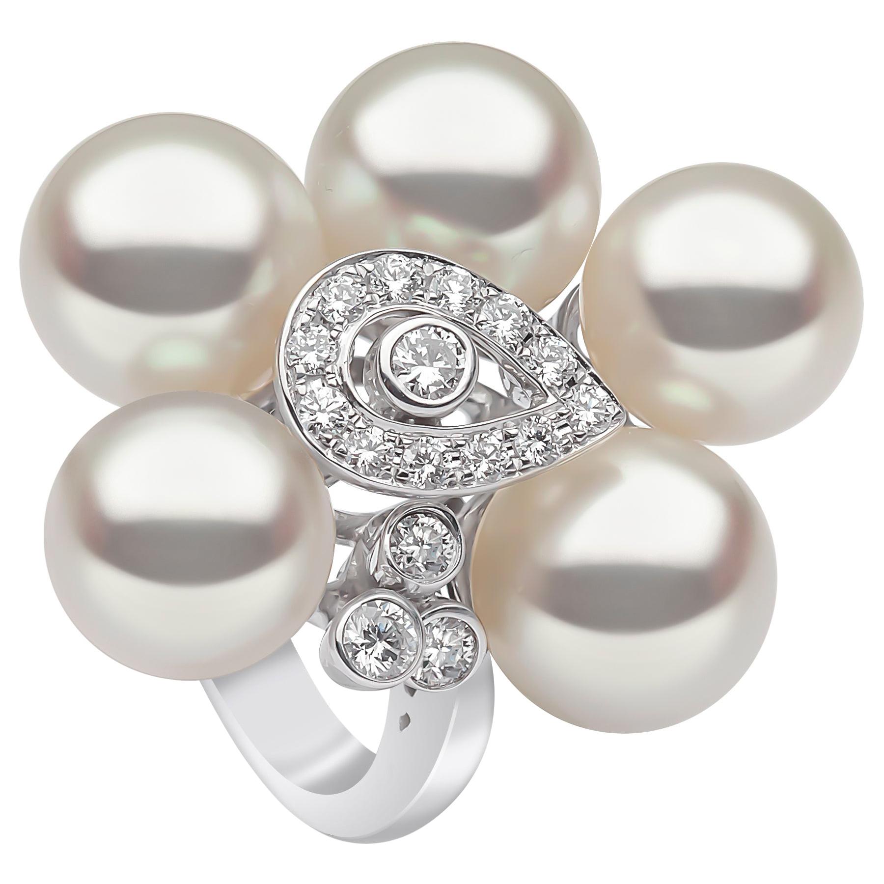 Yoko London South Sea Pearls and Diamond Ring in 18 Karat White Gold For Sale