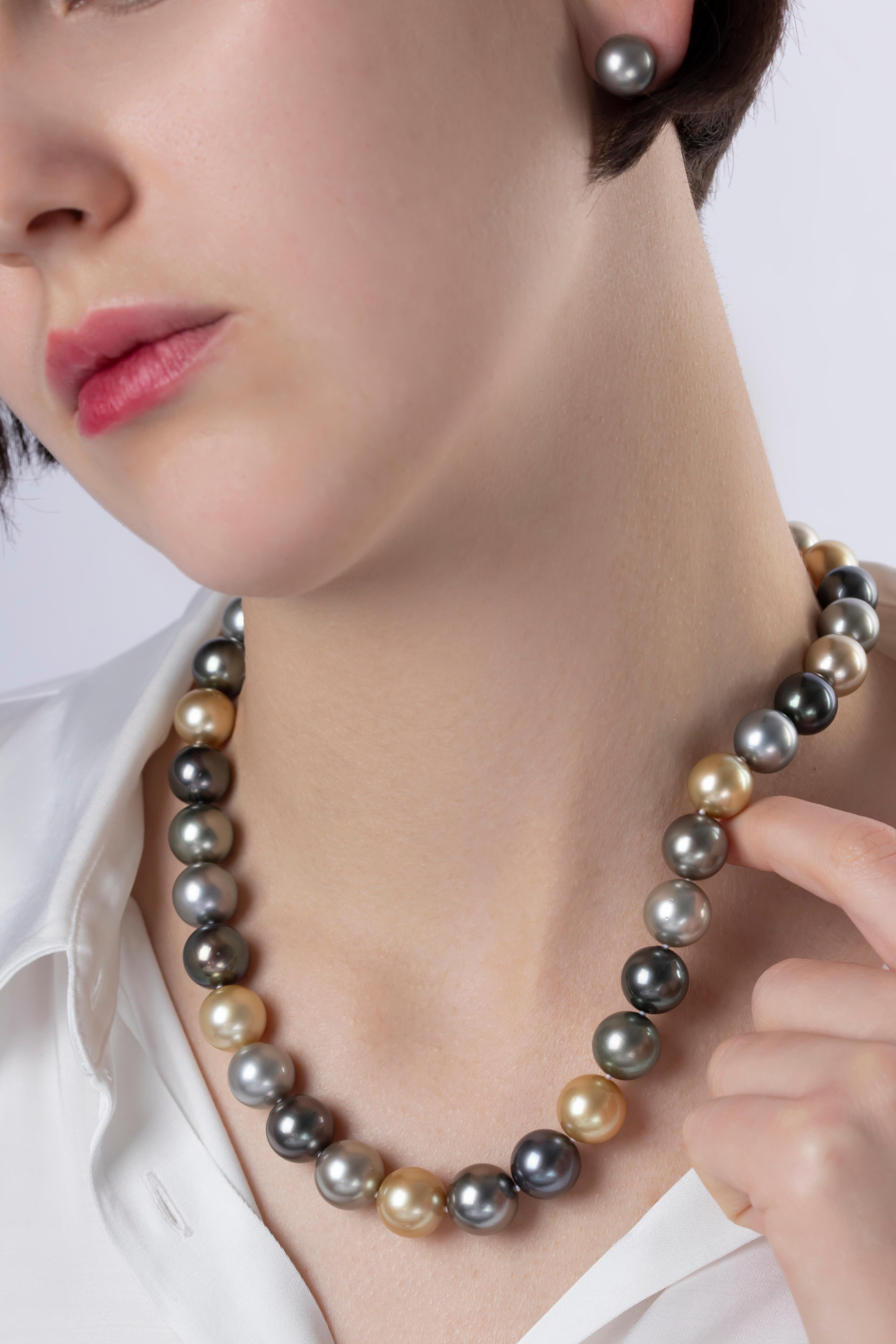 Comprised of timeless, jewellery box staples, our Classic collection is designed to last through the generations. Featuring a striking combination of various shades of Tahitian and Golden South Sea pearls set in 18ct gold, this necklace is both