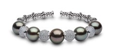 Yoko London: 18 Karat Weißgold Armband mit Tahiti-Perlen und Diamanten