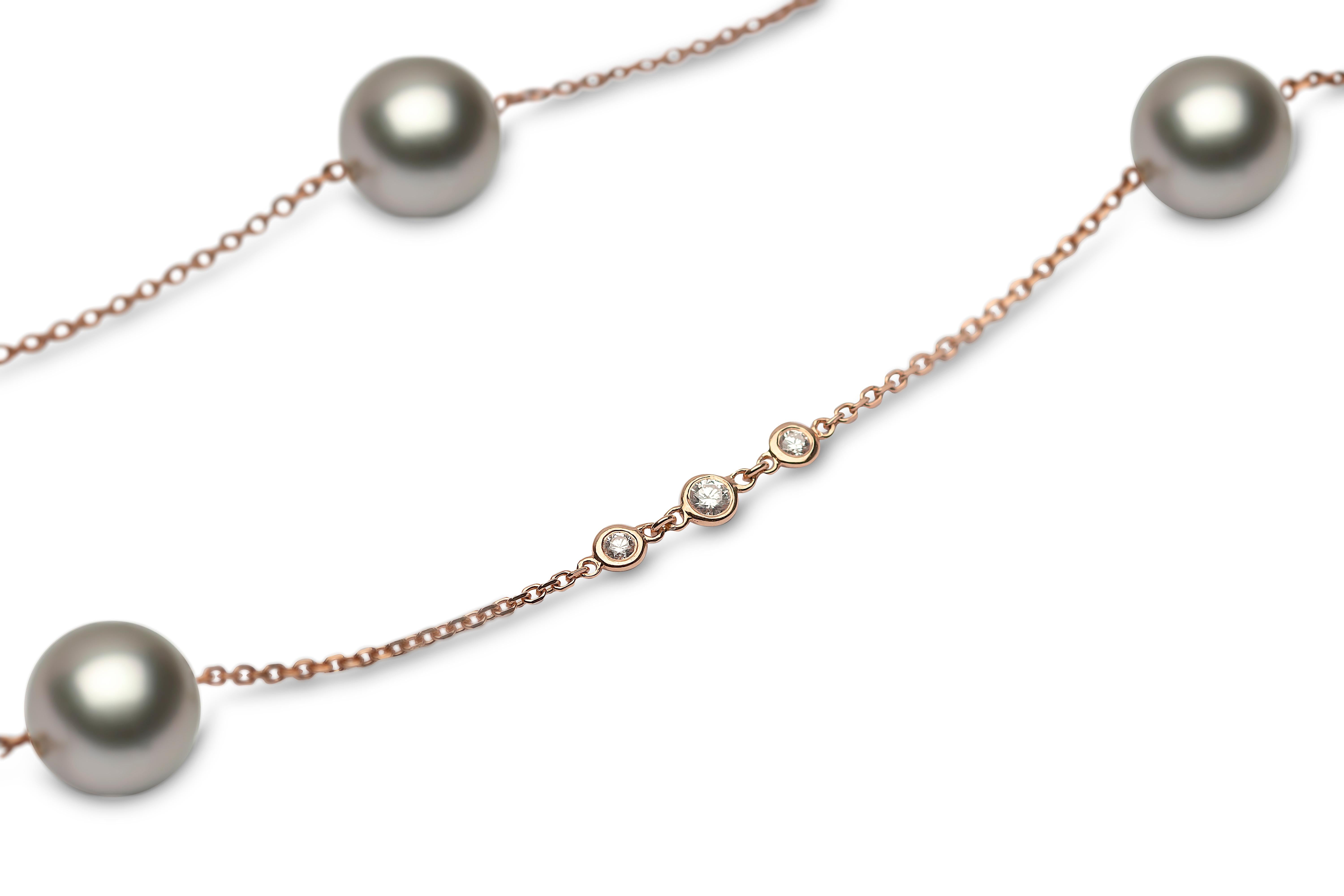 Round Cut Yoko London Tahitian Pearl and Diamond Chain Necklace in 18 Karat Rose Gold