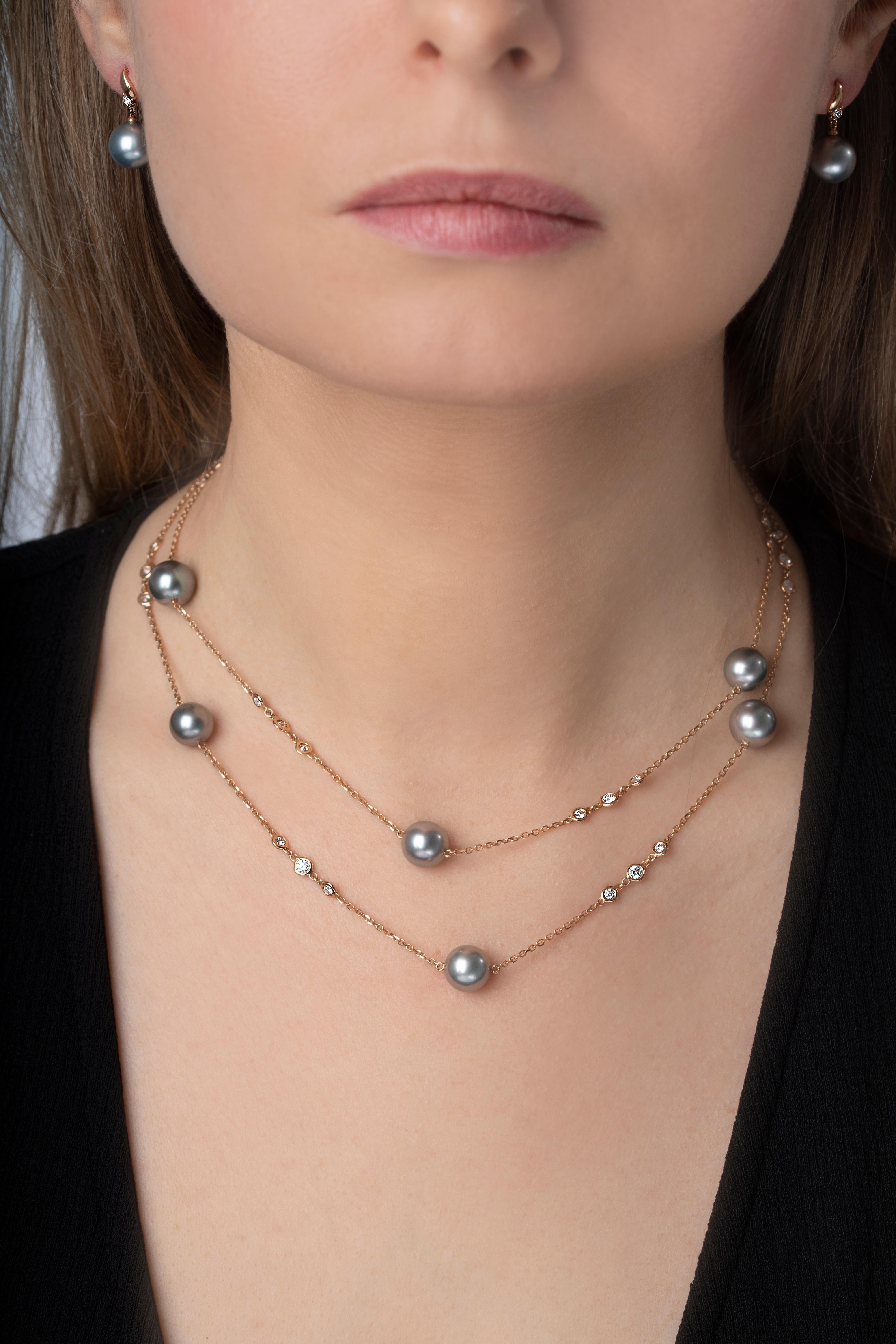 Contemporary Yoko London Tahitian Pearl and Diamond Chain Necklace in 18 Karat Rose Gold