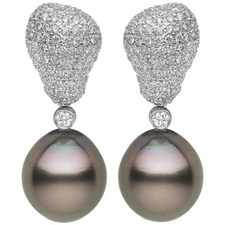 Yoko London Tahitian Perlen und Diamant Ohrgehänge Set in 18 Karat Weißgold 1