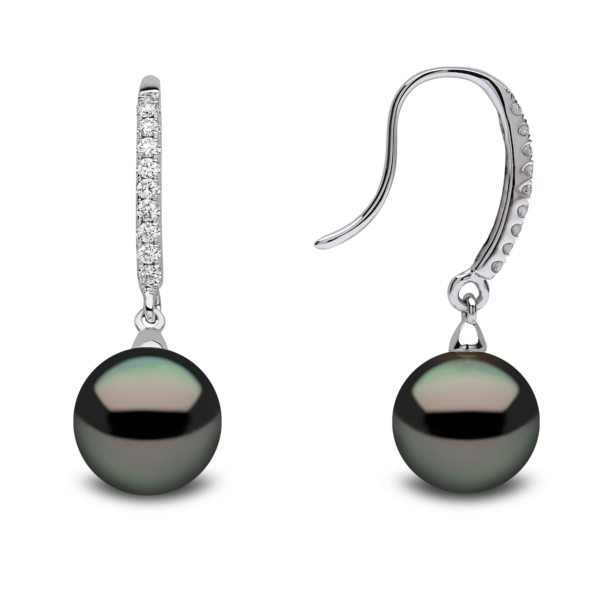 These elegant earrings by Yoko London feature lustrous, black Tahitian pearls beneath a clean line of diamonds. The classic design combined with the striking, natural colour of the Tahitian pearls makes for a unique, yet wearable design. 
-	8-8.5mm
