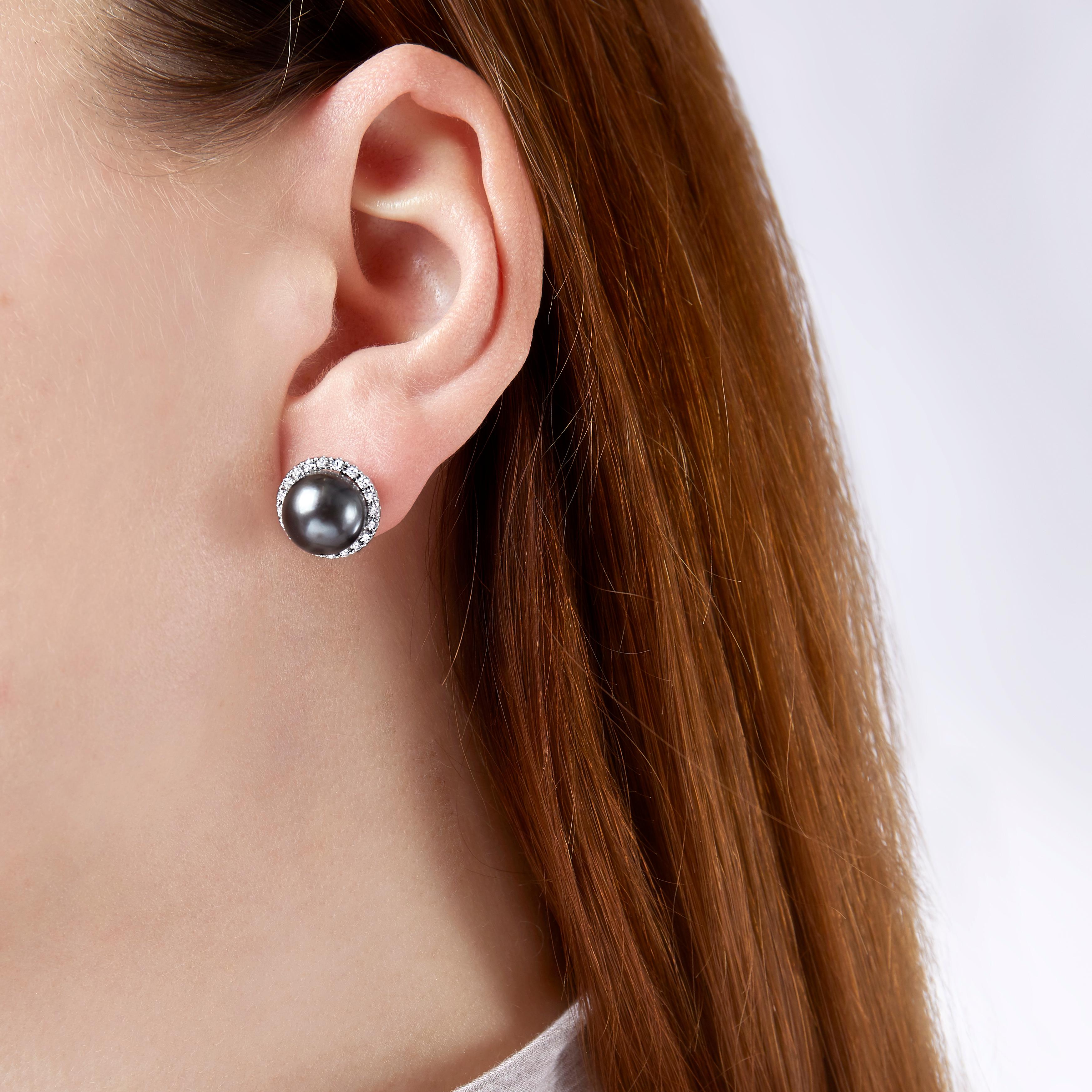 Modern Yoko London Tahitian Pearl and Diamond Earrings in 18 Karat White Gold