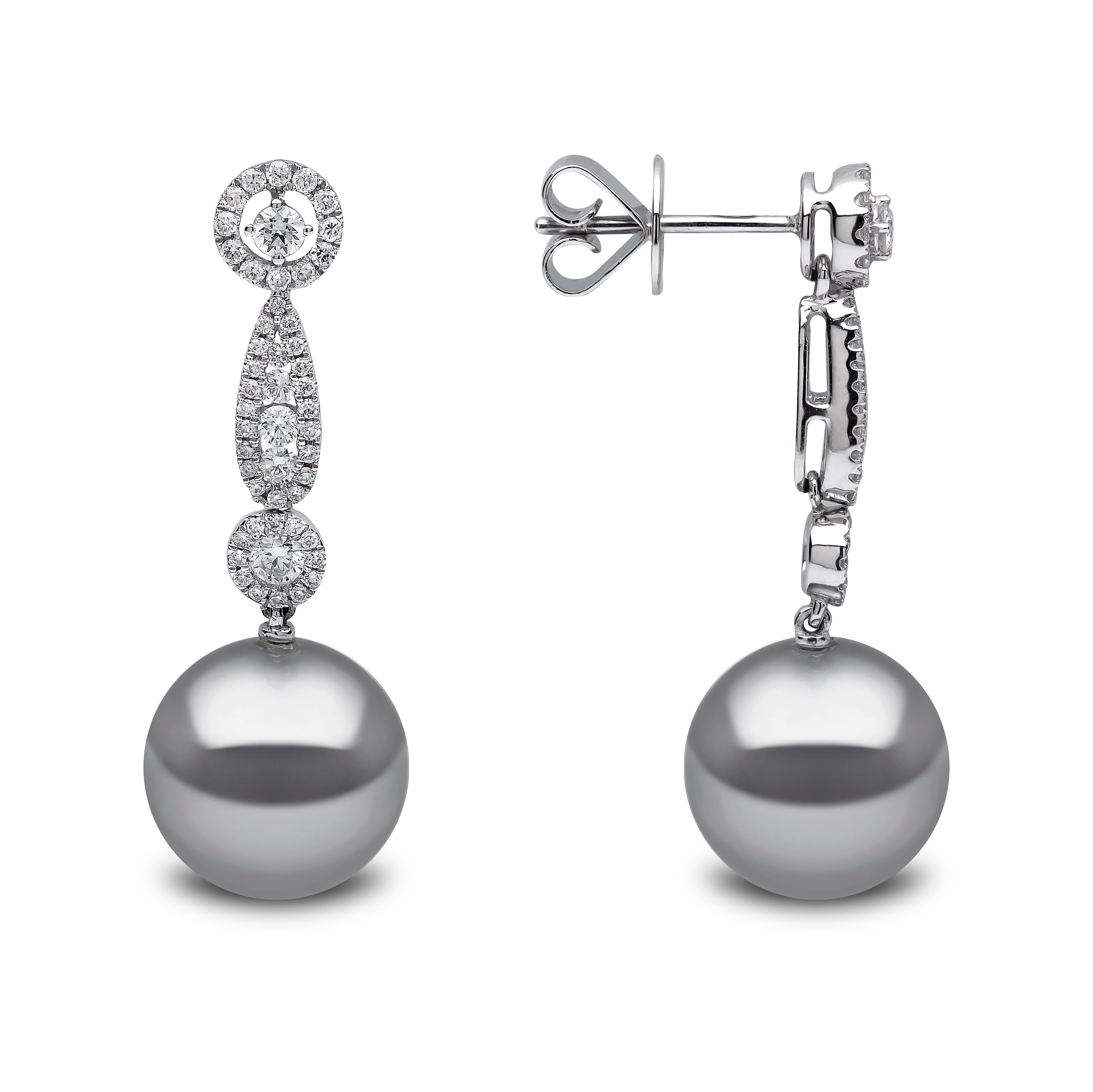 Contemporary Yoko London Tahitian Pearl and Diamond Earrings in 18 Karat White Gold For Sale