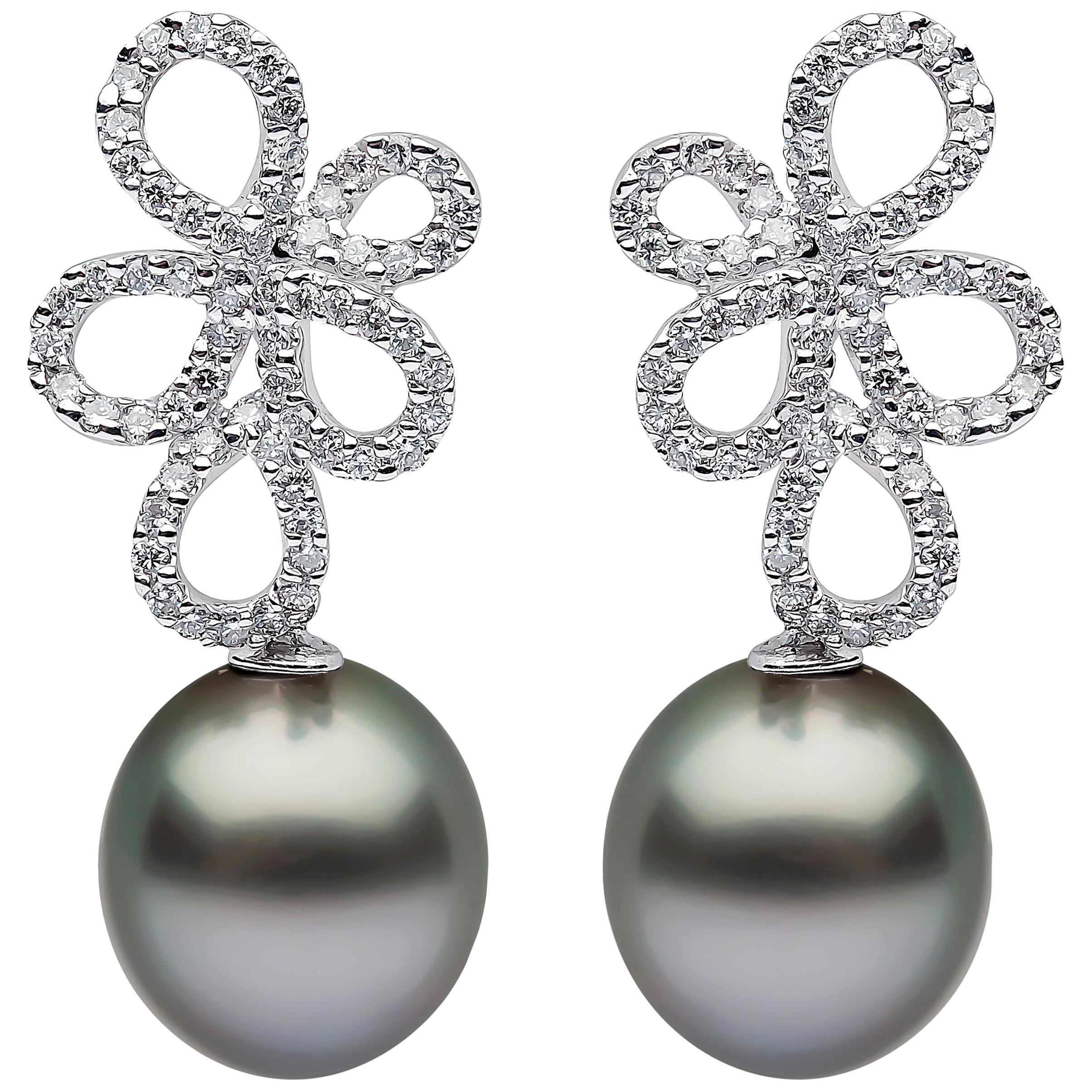 Yoko London Tahitian Pearl and Diamond Earrings in 18 Karat White Gold