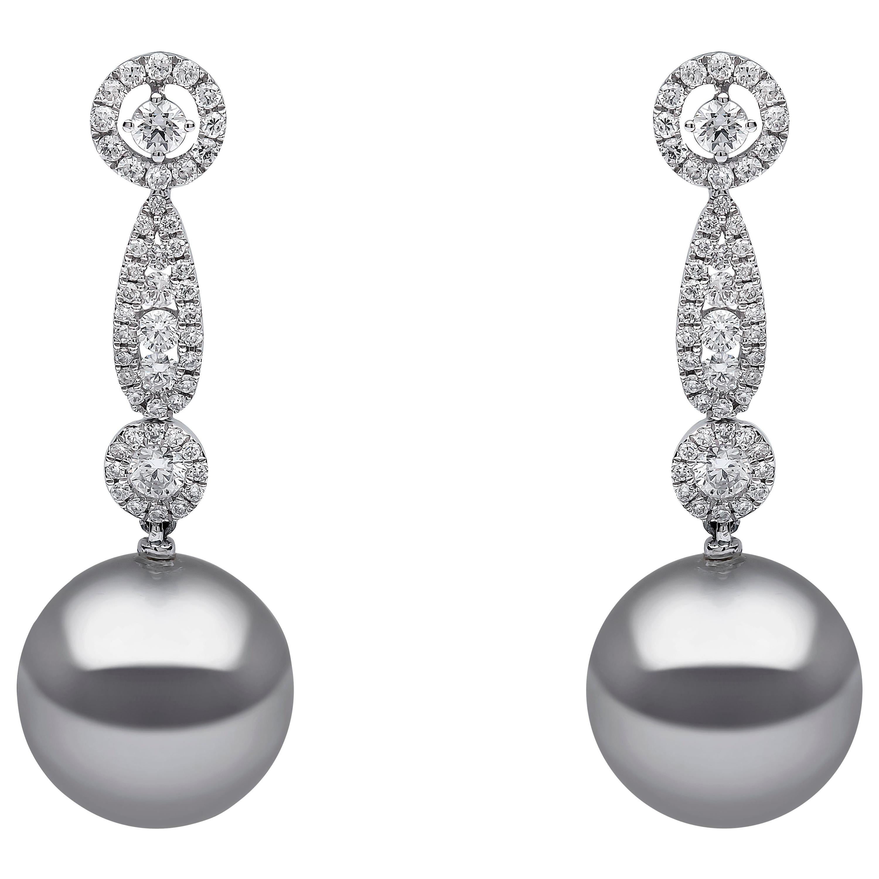 Yoko London Tahitian Pearl and Diamond Earrings in 18 Karat White Gold